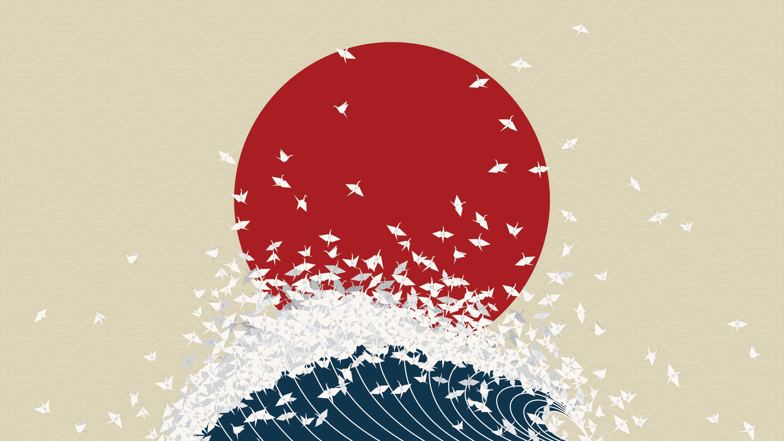 japan, minimalism, vector, wave, origami, rising sun