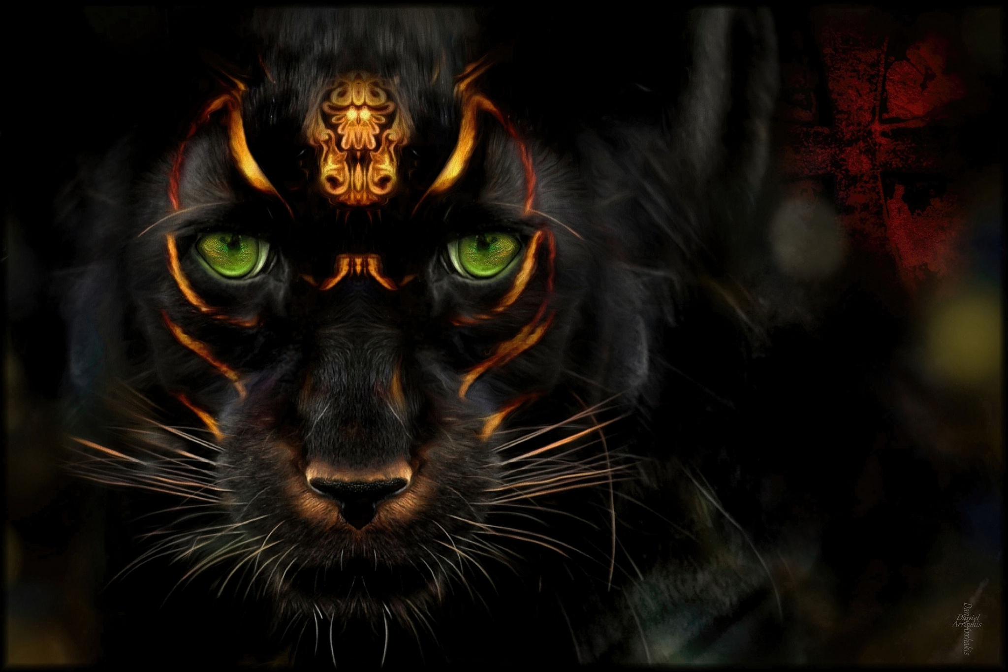 Laden Sie das Tiere, Fantasie, Panther, Grüne Augen, Starren, Fantasietiere-Bild kostenlos auf Ihren PC-Desktop herunter