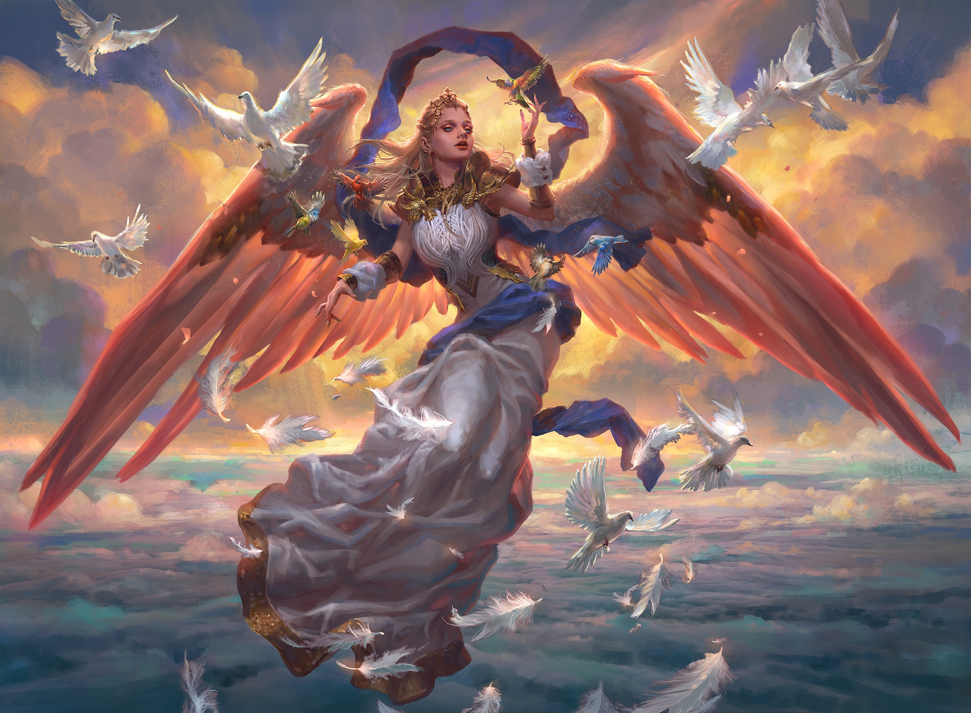Free download wallpaper Fantasy, Bird, Angel, Blonde on your PC desktop