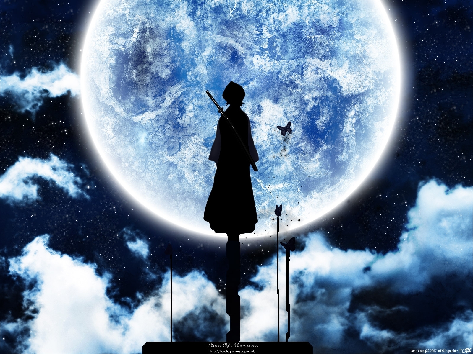 anime, art, planets, night, sky, blue HD wallpaper