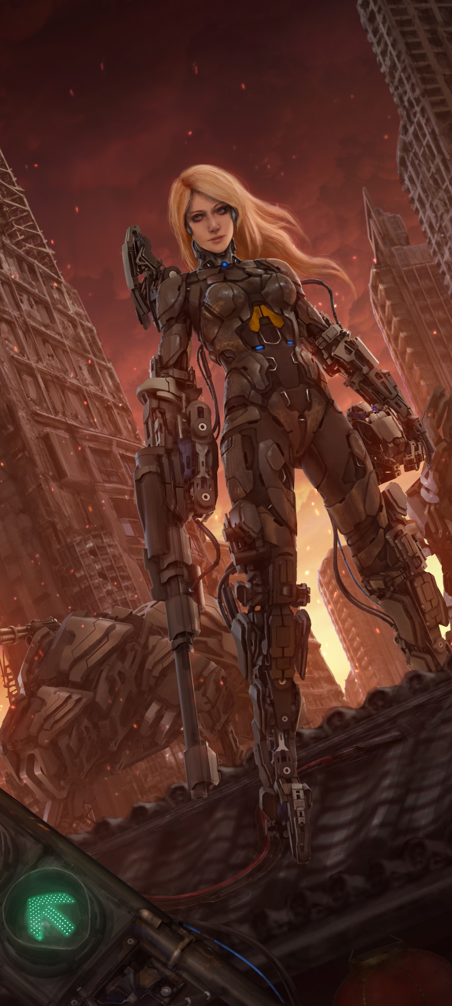 Download mobile wallpaper Weapon, Robot, Sci Fi, Blonde, Cyborg, Women Warrior, Woman Warrior for free.