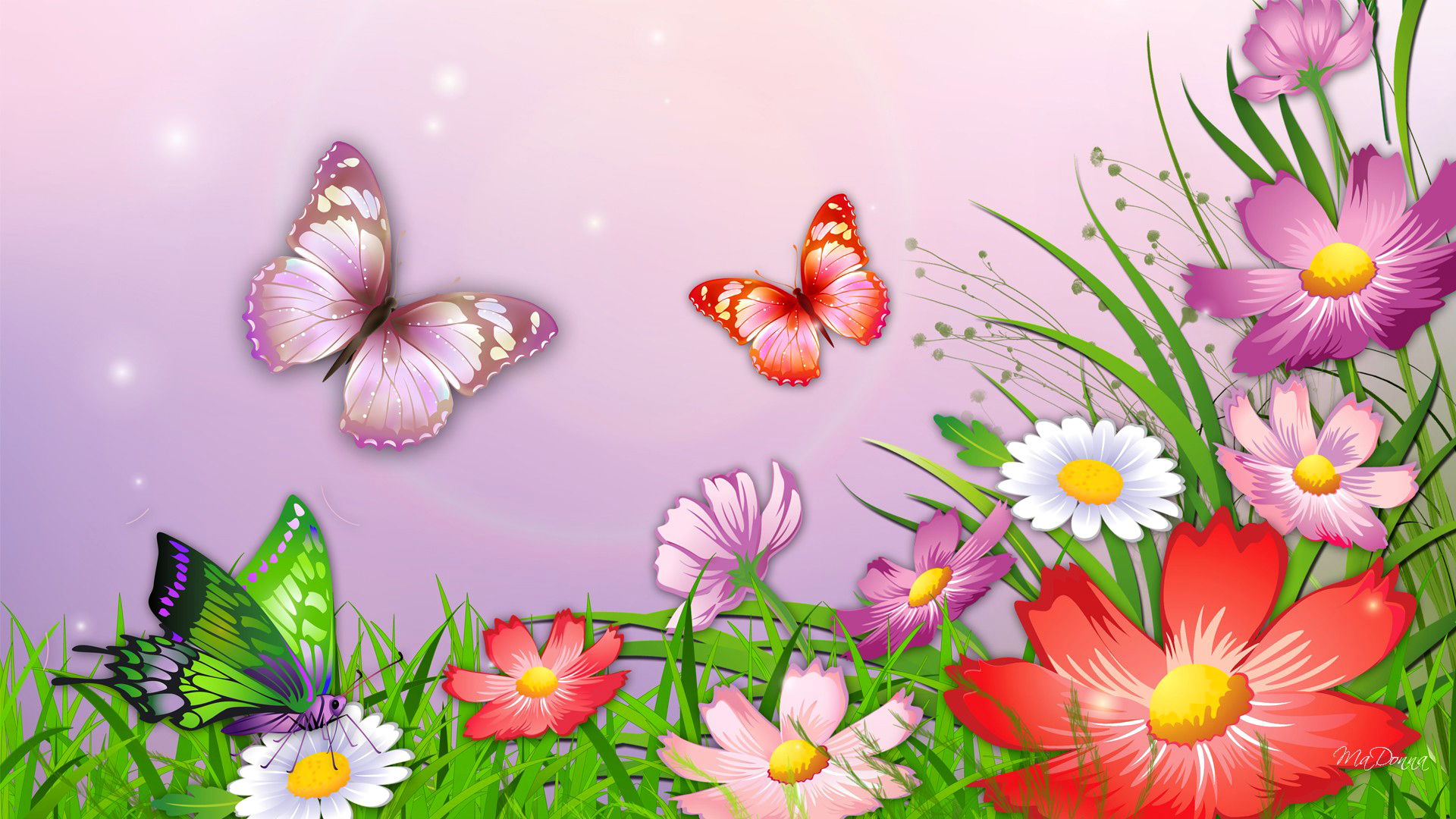 Free download wallpaper Flower, Butterfly, Spring, Artistic on your PC desktop