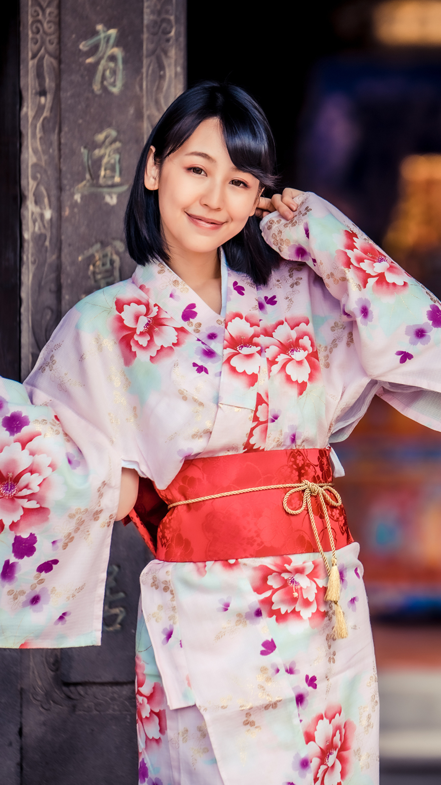 Download mobile wallpaper Kimono, Model, Women, Asian, Black Hair for free.