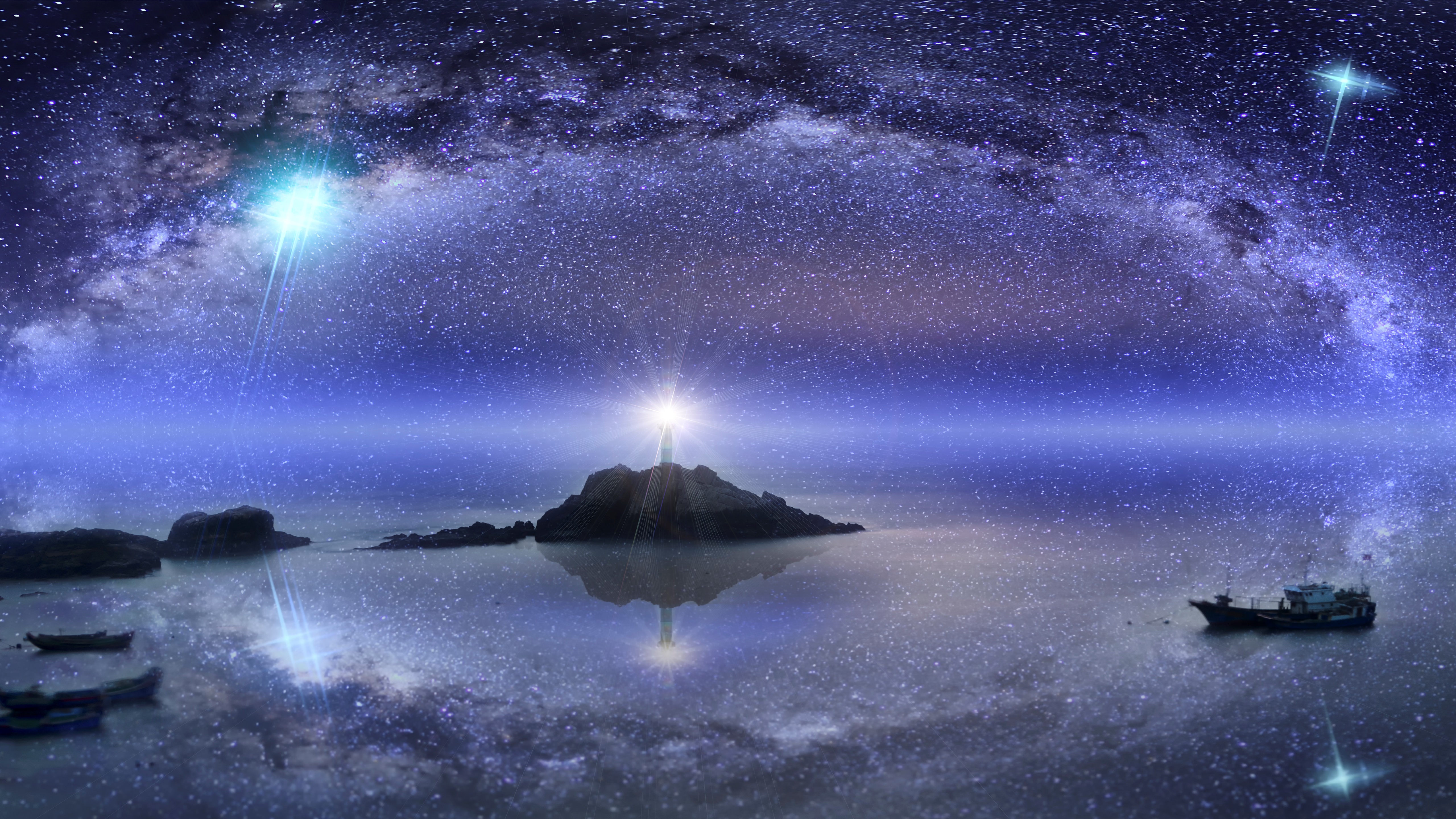 Free download wallpaper Sky, Night, Ocean, Starry Sky, Lighthouse, Man Made on your PC desktop