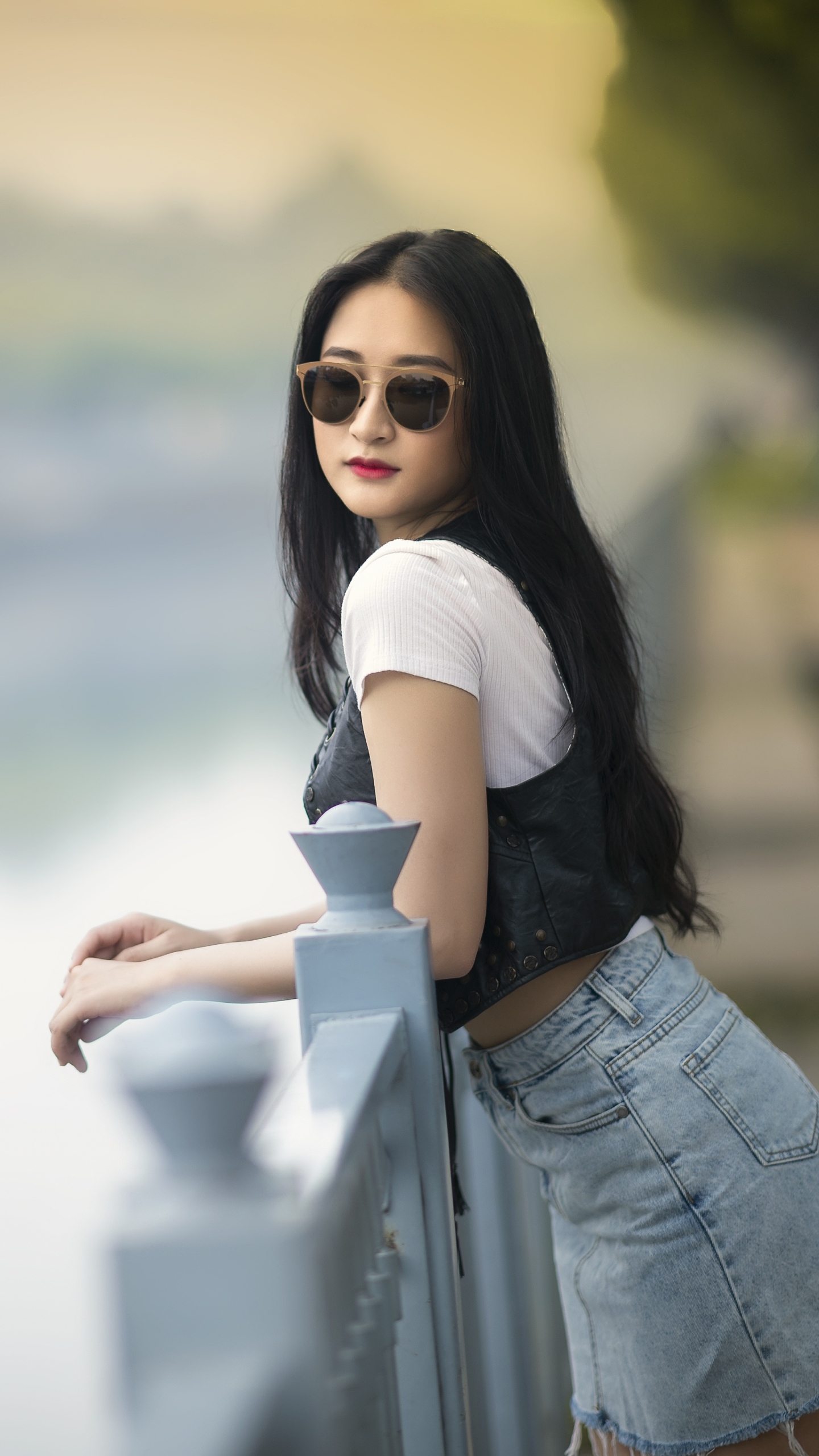 Download mobile wallpaper Sunglasses, Model, Women, Asian, Black Hair, Long Hair for free.