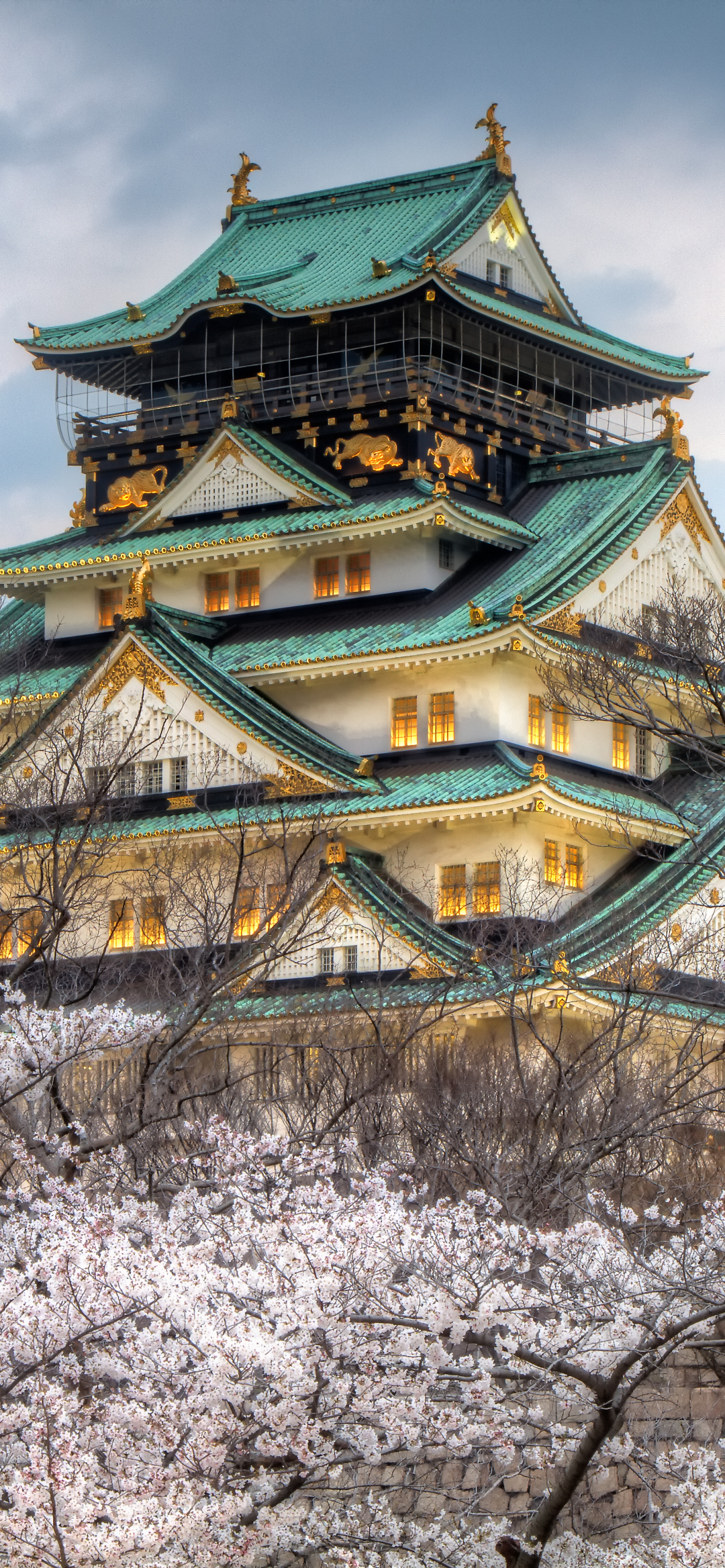 Handy-Wallpaper Architektur, Schlösser, Sakura, Japan, Frühling, Osaka, Die Architektur, Menschengemacht, Osaka Schloss kostenlos herunterladen.