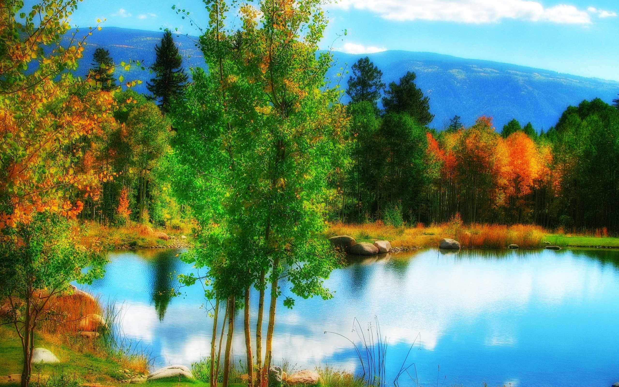 Скачать картинку Осень, Озеро, Hdr, Фотографии в телефон бесплатно.