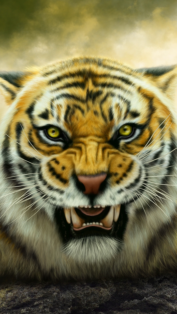 Download mobile wallpaper Cats, Tiger, Animal, Painting for free.