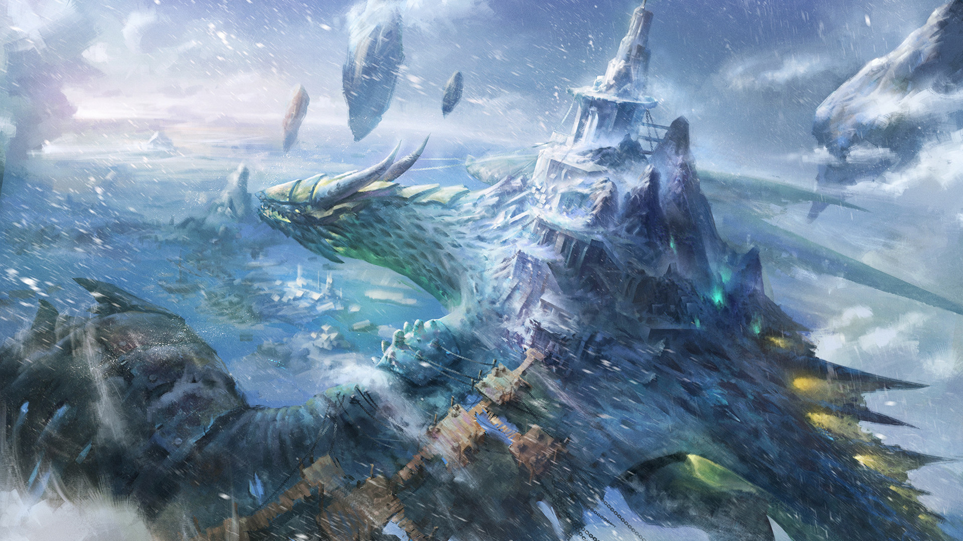 Laden Sie das Fantasie, Schnee, Drachen-Bild kostenlos auf Ihren PC-Desktop herunter
