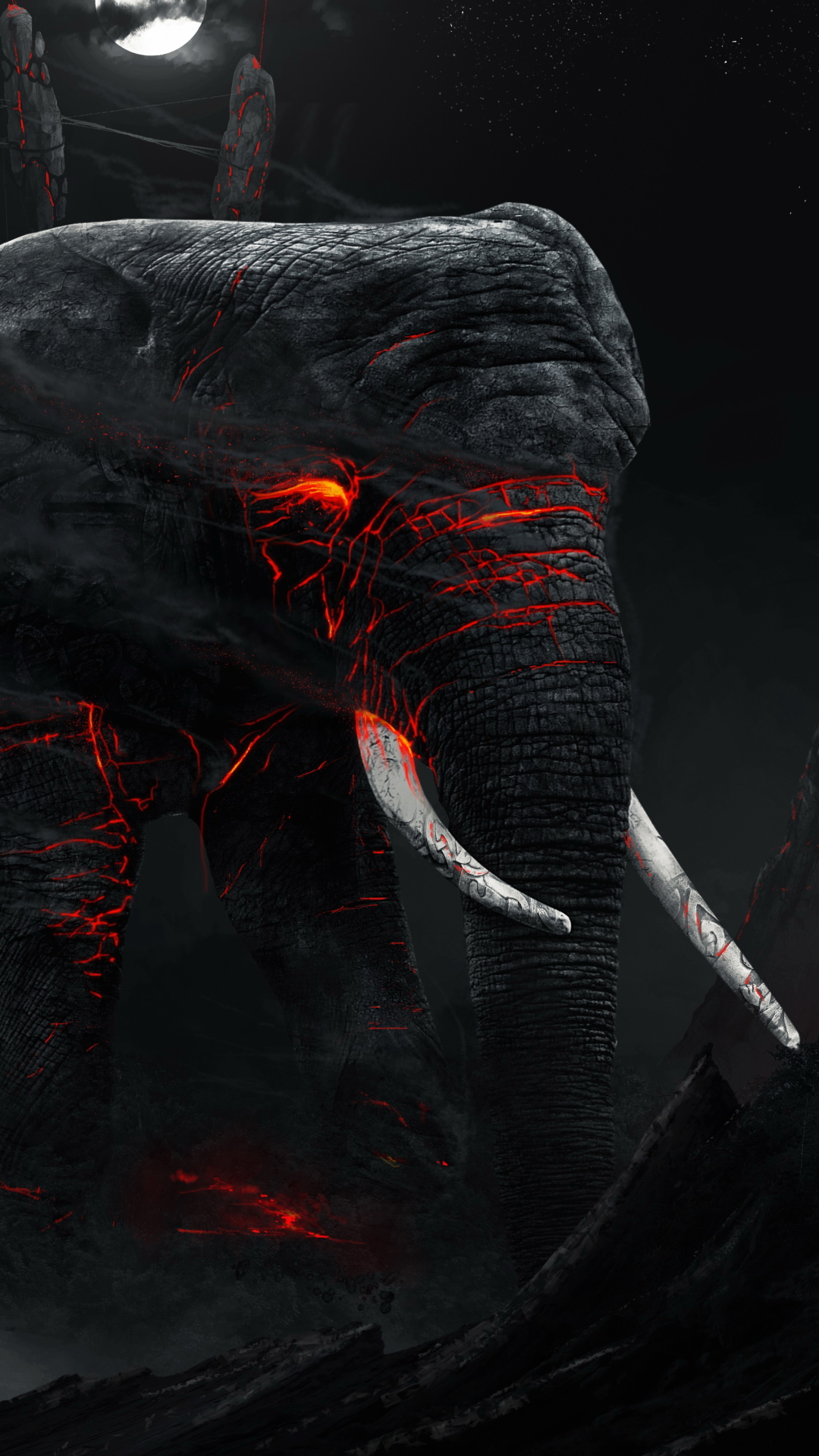 Download mobile wallpaper Fantasy, Night, Elephant, Giant, Fantasy Animals for free.