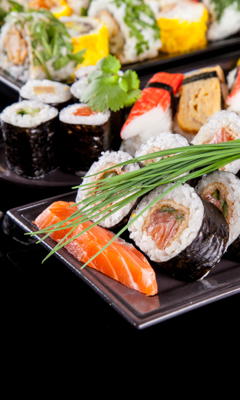 Download mobile wallpaper Food, Sushi, Fish, Japanese, Seafood, Rice for free.