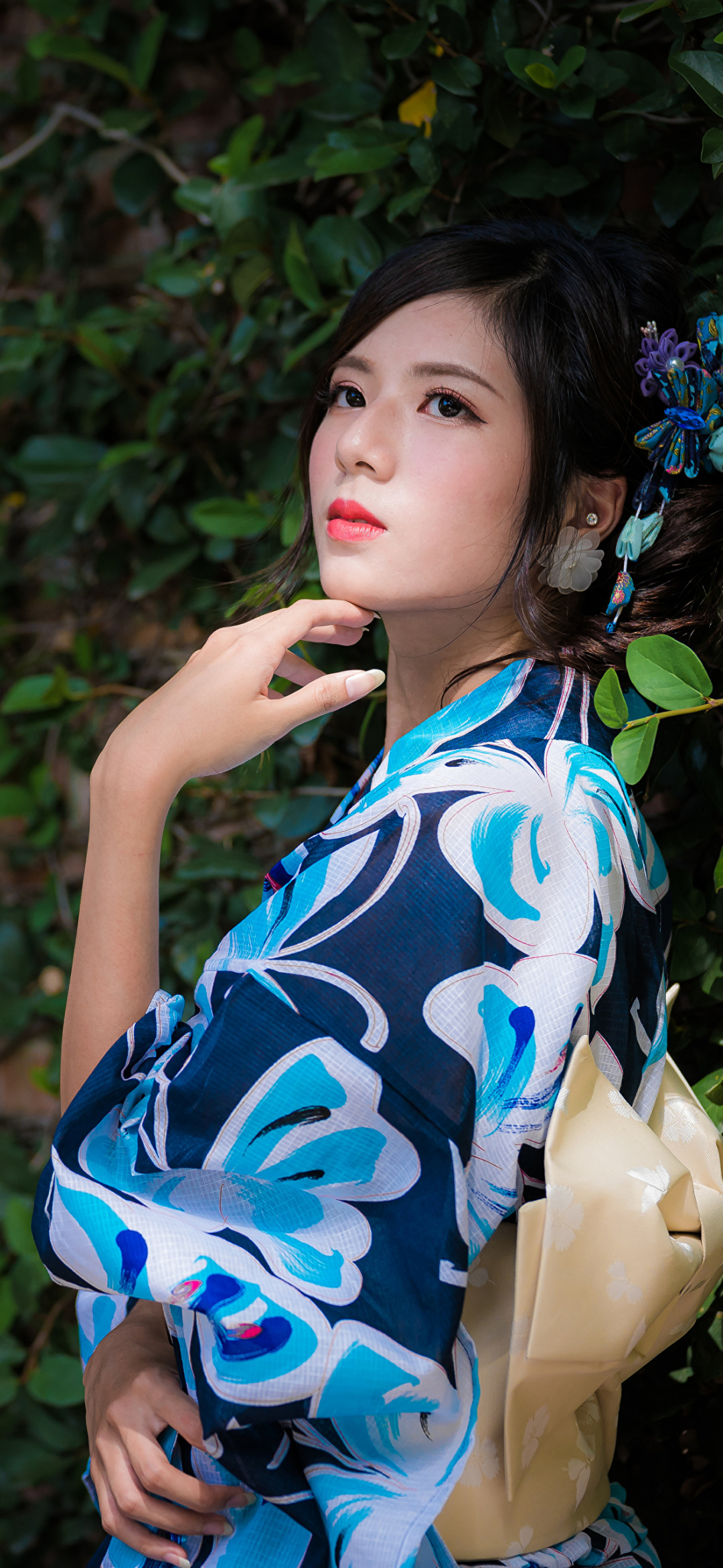 Descarga gratuita de fondo de pantalla para móvil de Kimono, Modelo, Mujeres, Pelo Negro, Asiática, Lápiz Labial.