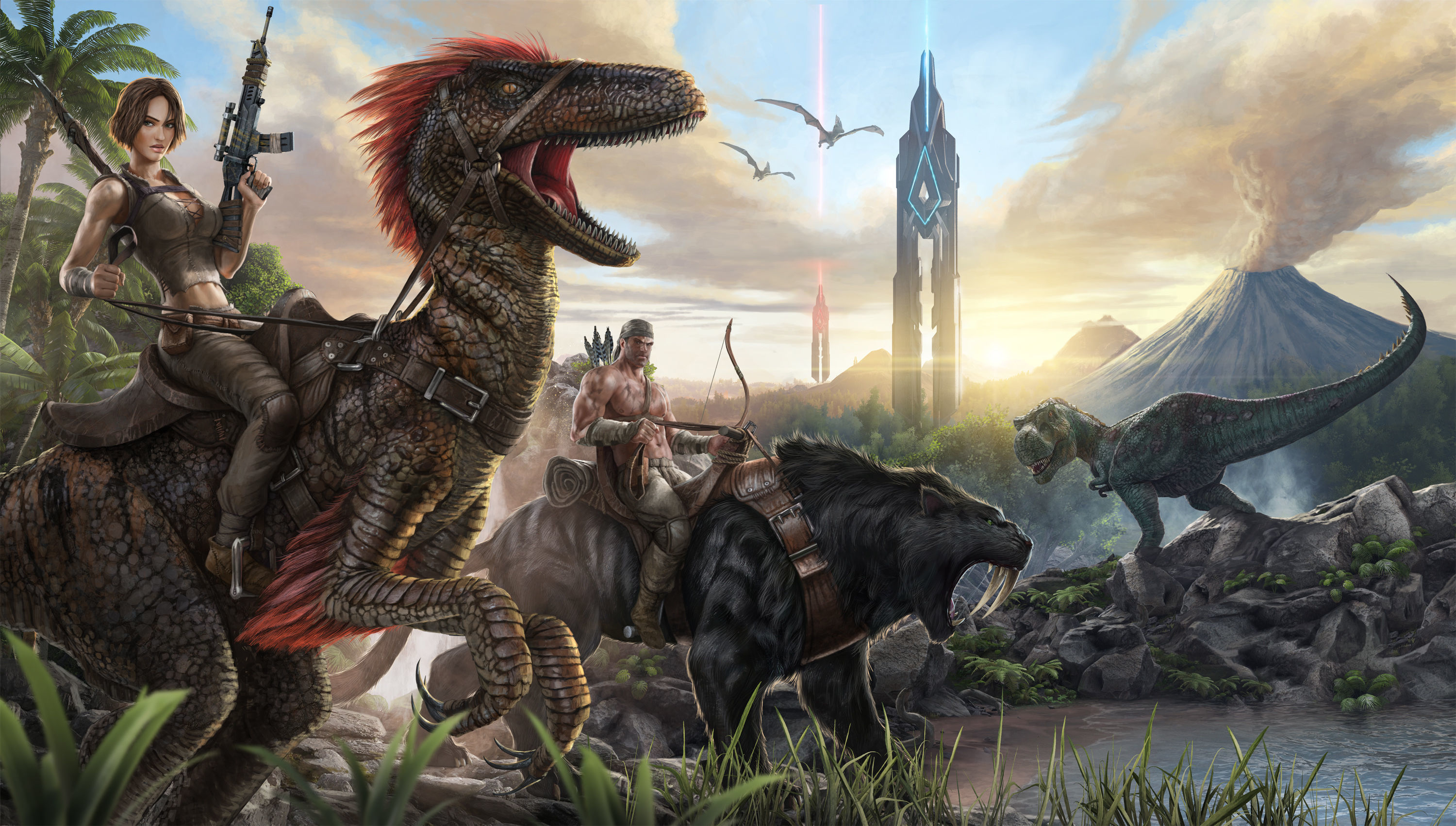 783957 descargar fondo de pantalla ark: survival evolved, videojuego, dinosaurio, guerrero, mujer guerrera: protectores de pantalla e imágenes gratis