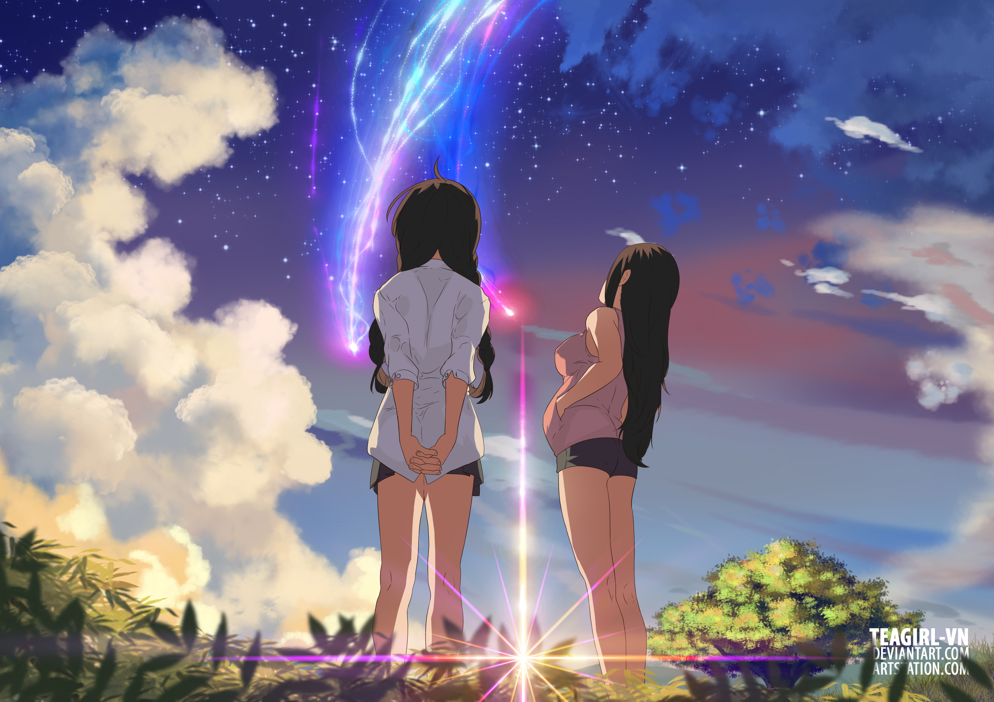 Download mobile wallpaper Anime, Sky, Cloud, Shooting Star, Your Name for free.