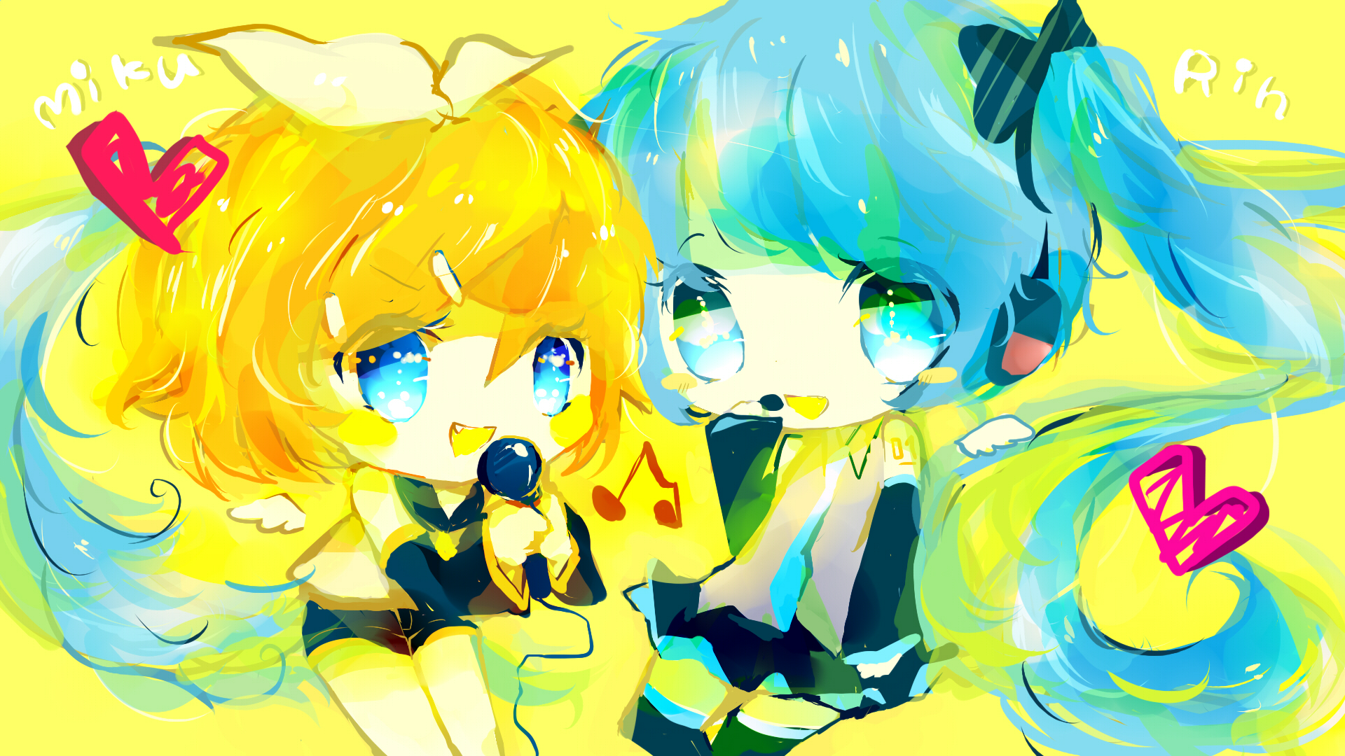 Download mobile wallpaper Anime, Vocaloid, Hatsune Miku, Rin Kagamine for free.