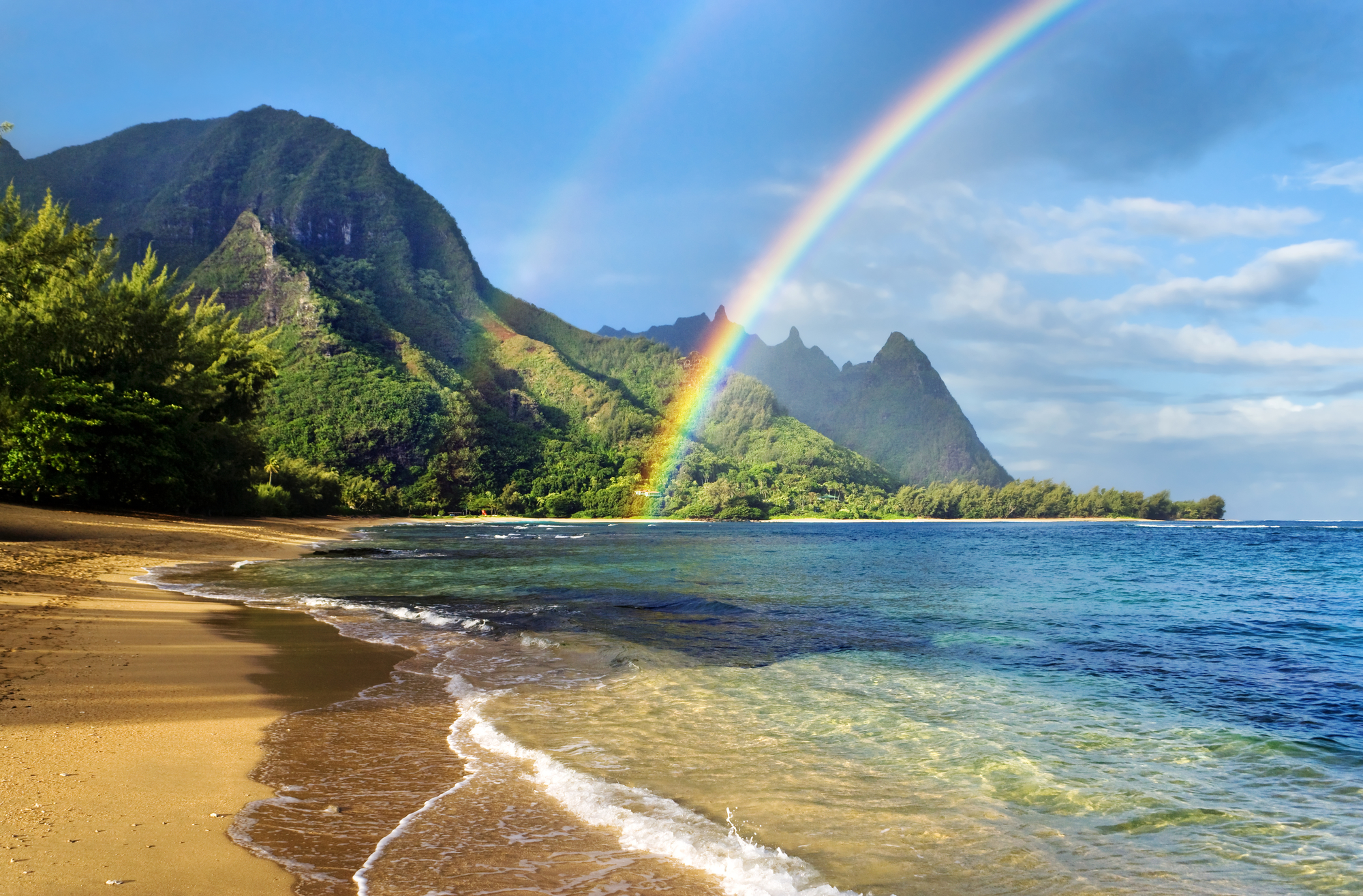 878353壁紙のダウンロード虹, 海, ビーチ, 地球, 風景, 山, 自然, 砂, 植生, 水-スクリーンセーバーと写真を無料で