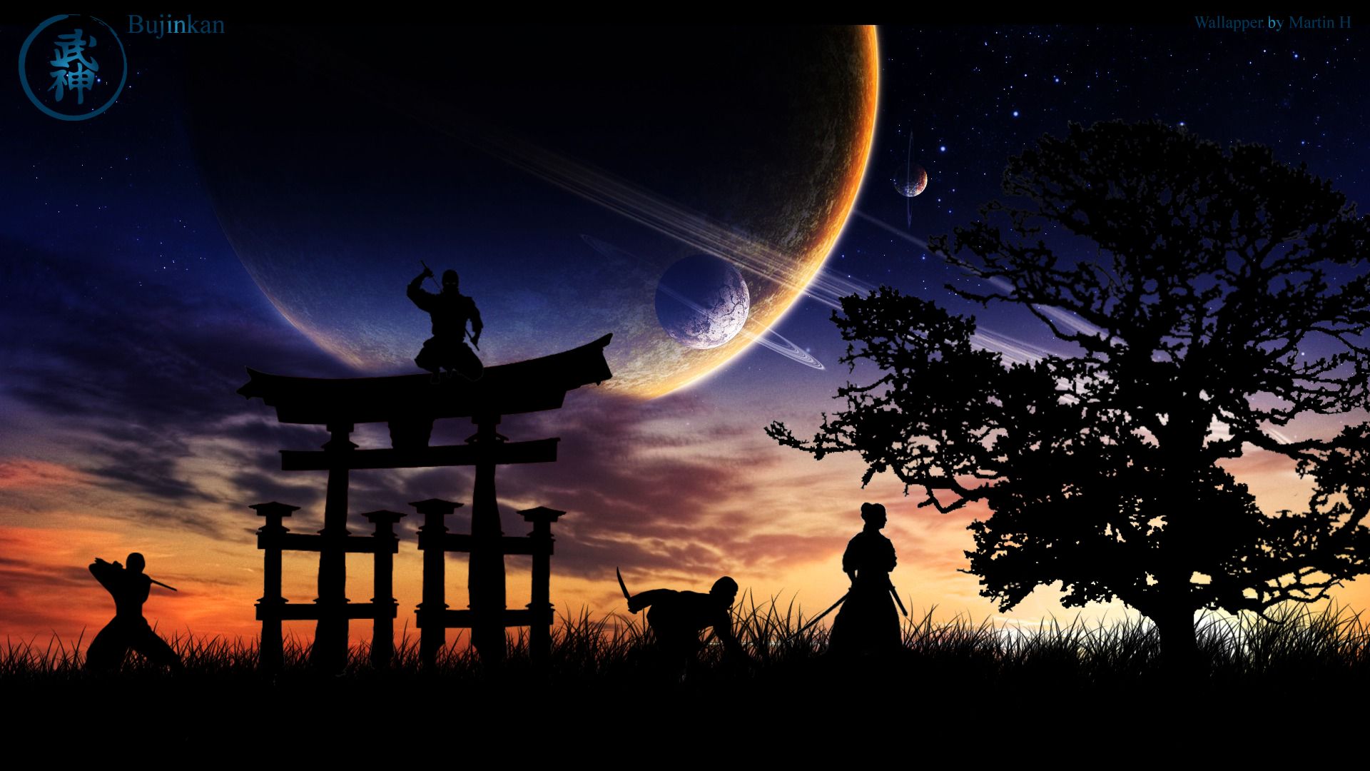 668145 скачать обои космос, ниндзя, восход солнца, художественные, азиатки, боевые искусства, планета, небо, дерево - заставки и картинки бесплатно