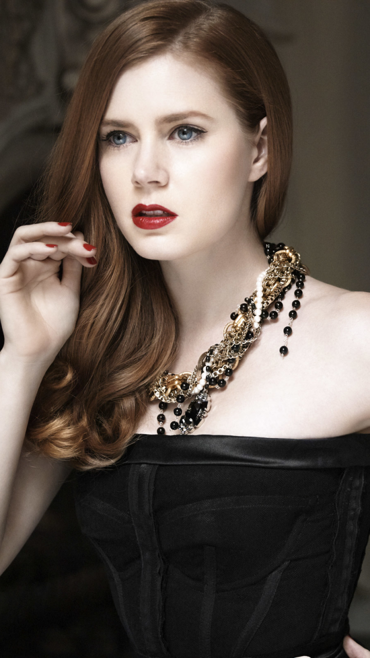 Download mobile wallpaper Redhead, Blue Eyes, American, Necklace, Celebrity, Actress, Lipstick, Amy Adams for free.