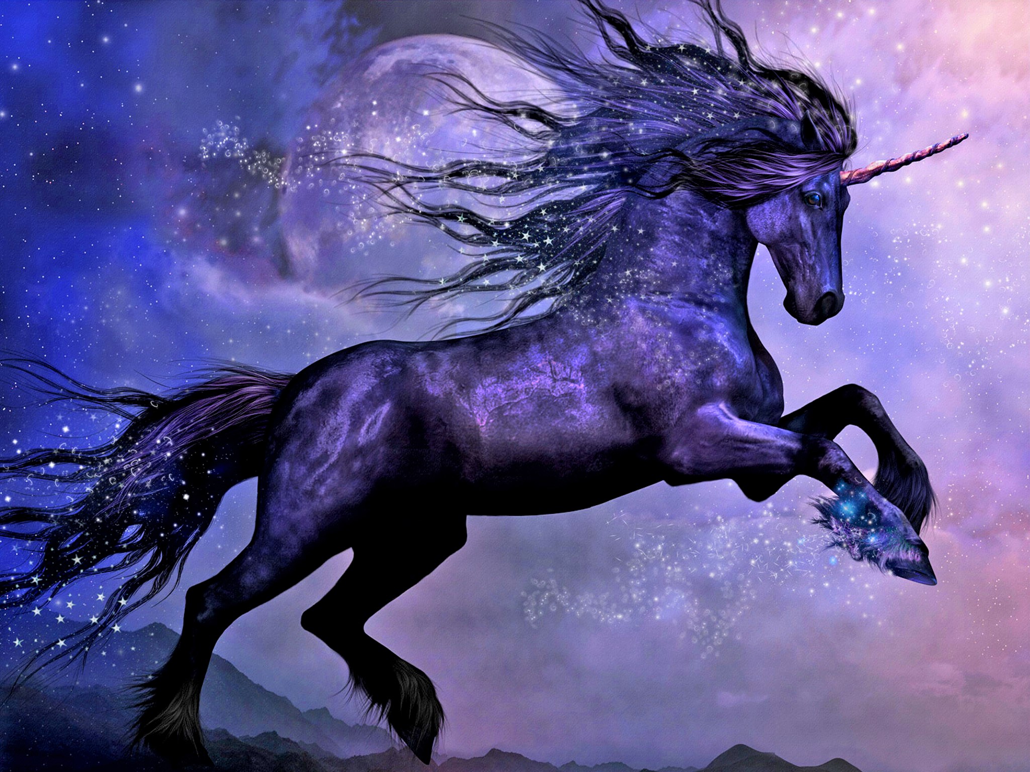 Descarga gratuita de fondo de pantalla para móvil de Fantasía, Noche, Luna, Unicornio, Animales De Fantasía.