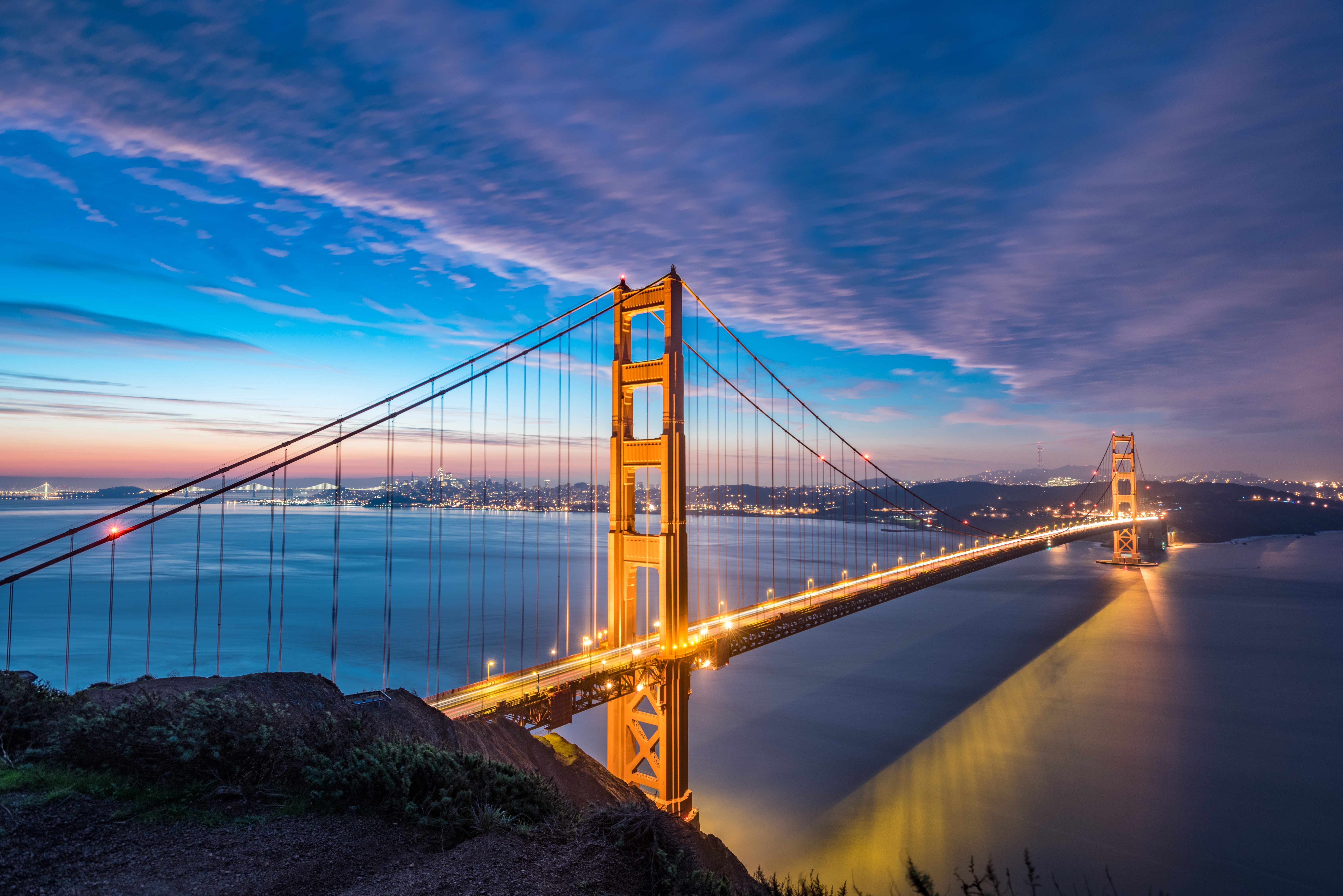 149203壁紙のダウンロード橋, ブリッジ, 都市, 夜明け, サンフランシスコ, ゴールデンゲート, ゴールデン ゲート, 海峡-スクリーンセーバーと写真を無料で