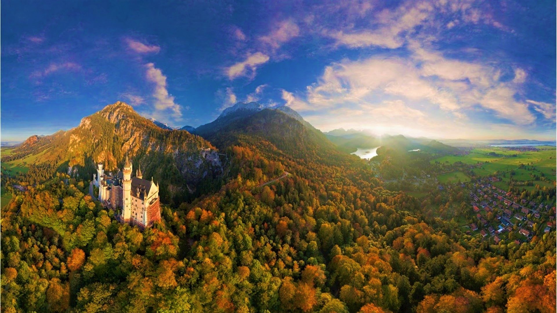 Laden Sie das Herbst, Berg, Wald, Schloss Neuschwanstein, Menschengemacht-Bild kostenlos auf Ihren PC-Desktop herunter
