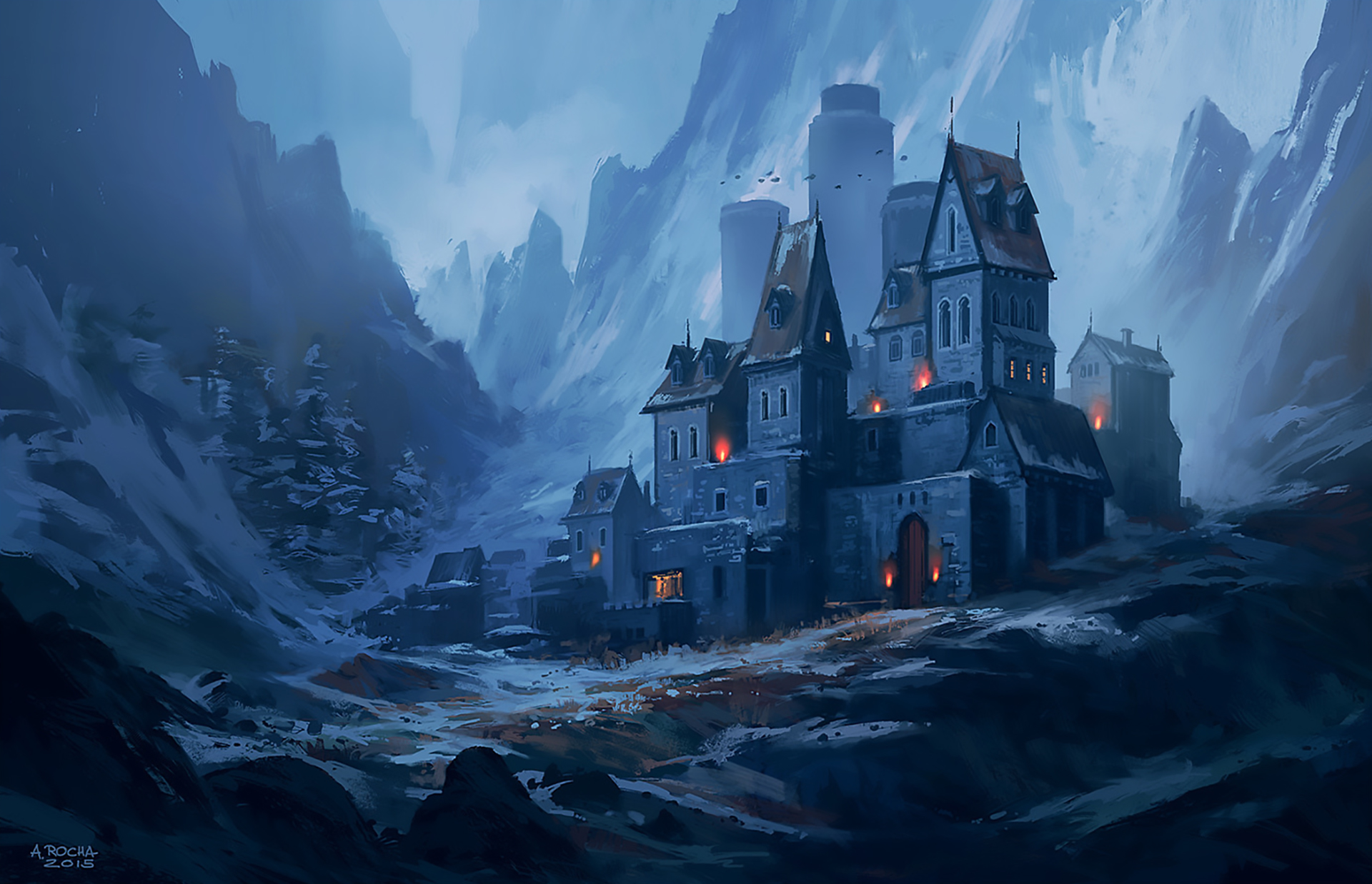 Free download wallpaper Fantasy, Snow, Castles, Mountain, Fog, Castle on your PC desktop