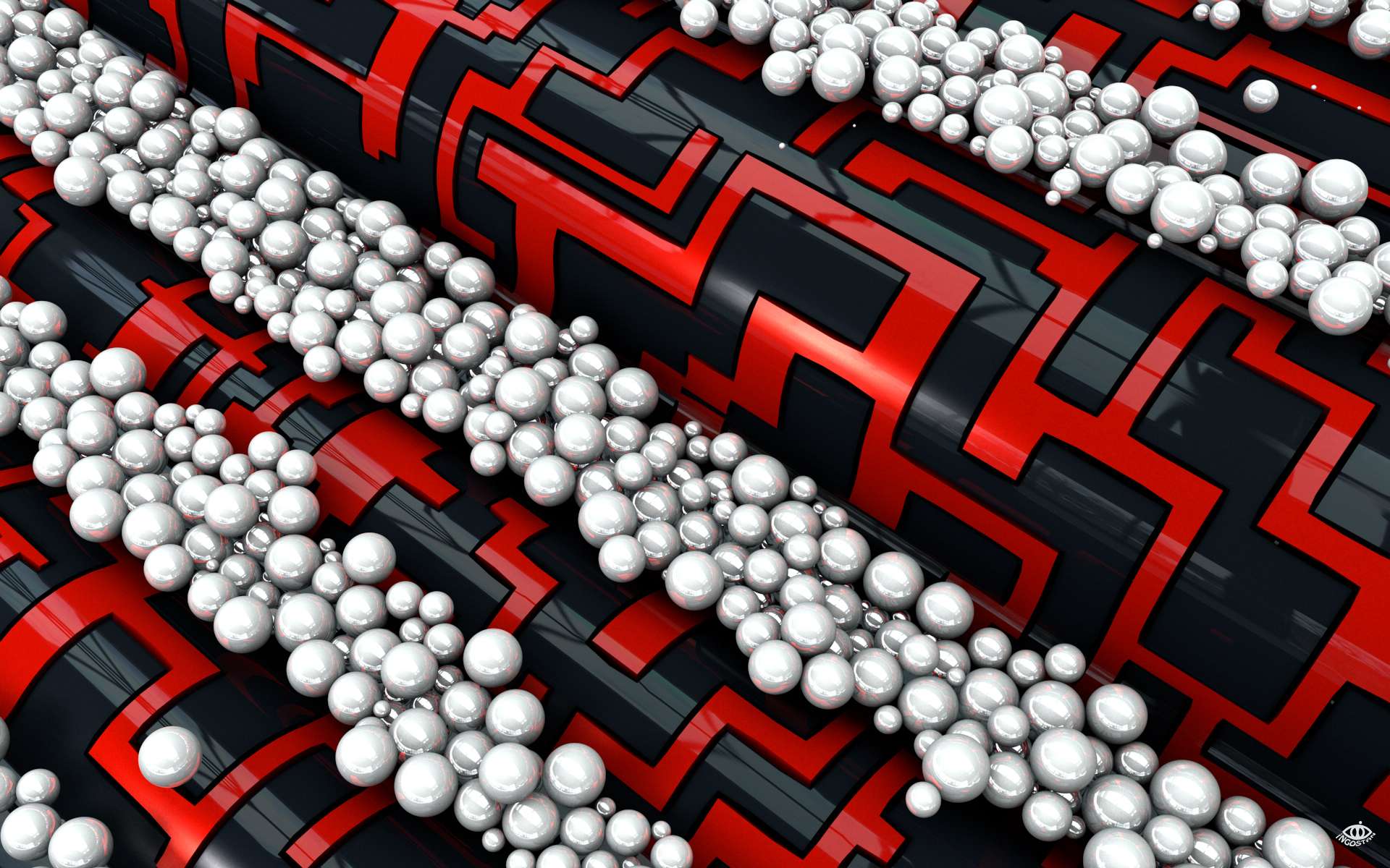 white, 3d, cgi, abstract, ball, black, red