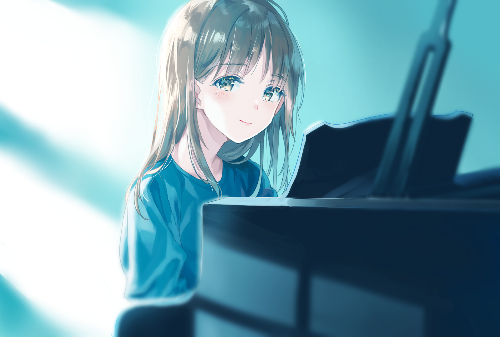 Free download wallpaper Anime, Piano, Original, Brown Eyes, Long Hair, Brown Hair on your PC desktop