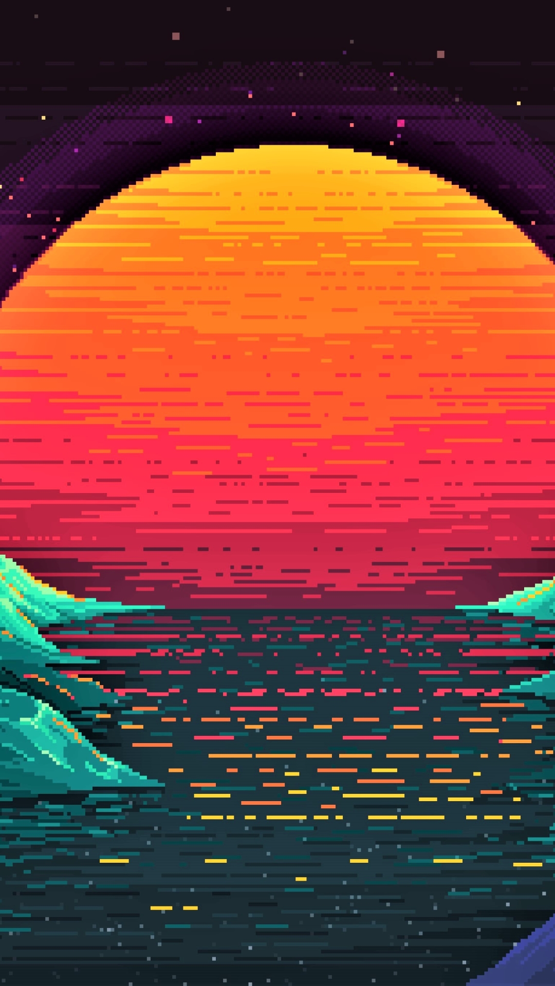 Download mobile wallpaper Sun, Artistic, Pixel Art, Retro Wave for free.