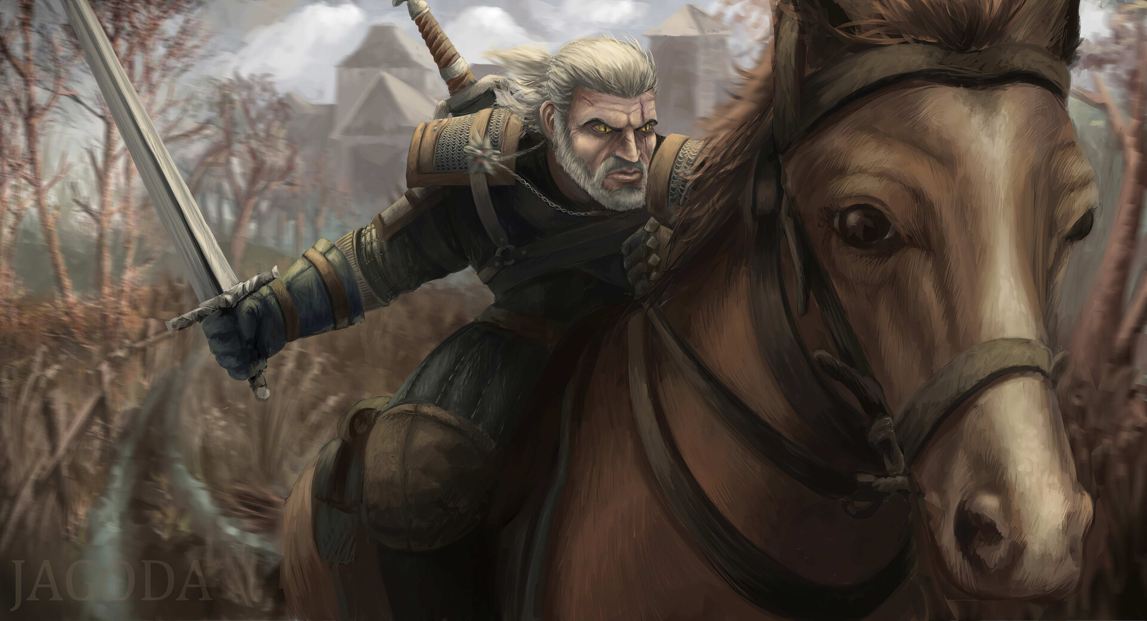 Laden Sie das Krieger, Computerspiele, Der Hexer, Geralt Von Riva-Bild kostenlos auf Ihren PC-Desktop herunter