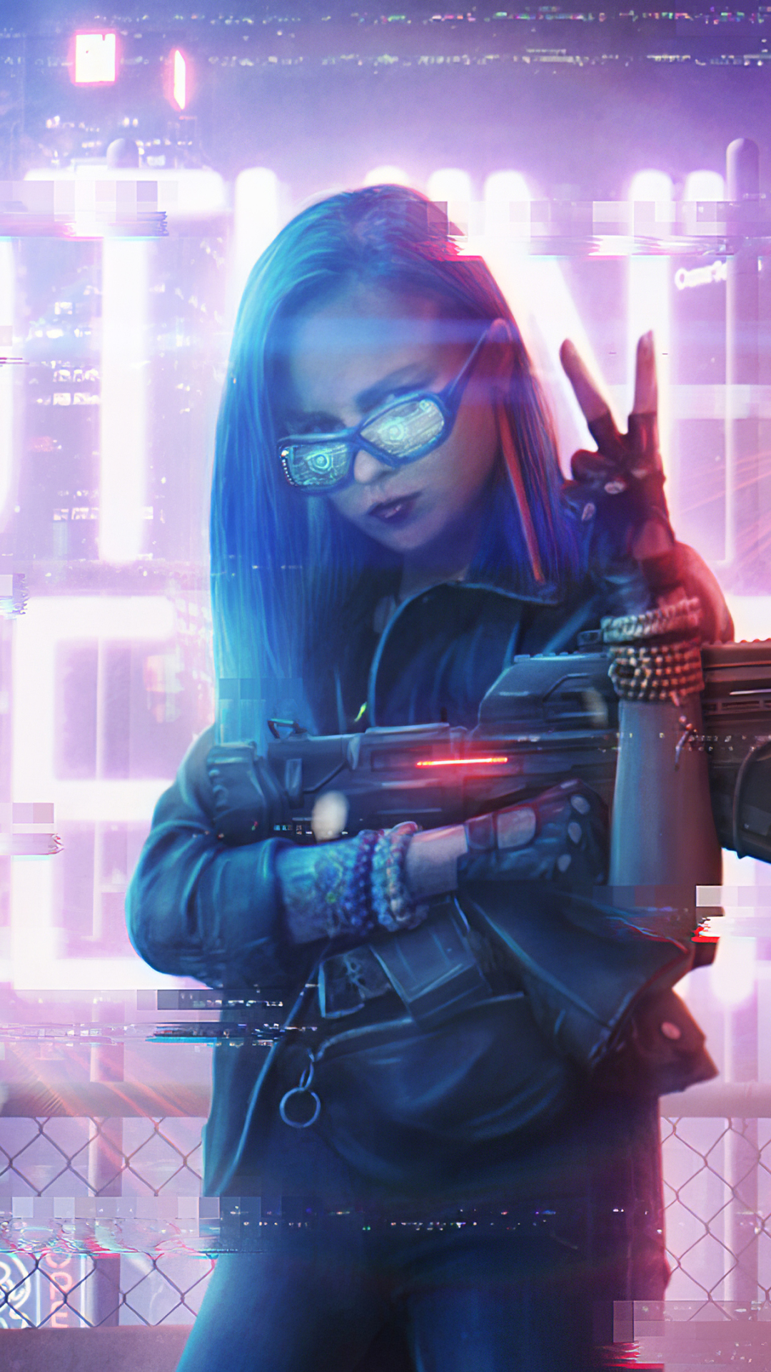 Download mobile wallpaper Weapon, Cyberpunk, Neon, Sci Fi, Futuristic, Gun for free.