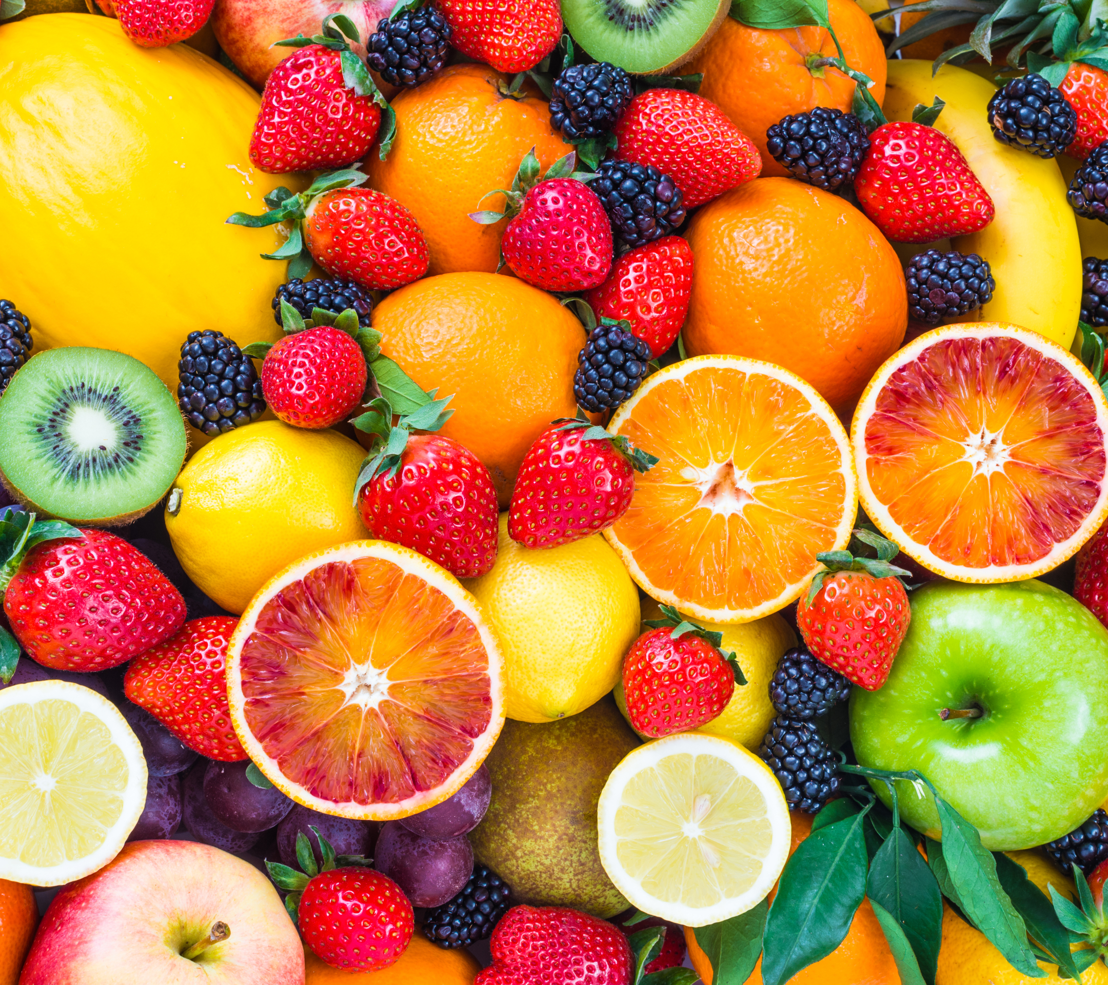1107828 Bild herunterladen nahrungsmittel, frucht, erdbeere, beere, kiwi, orange (obst), apfel, trauben, früchte - Hintergrundbilder und Bildschirmschoner kostenlos