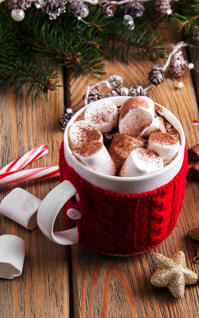 Download mobile wallpaper Food, Cup, Christmas, Marshmallow, Hot Chocolate, Candy Cane for free.