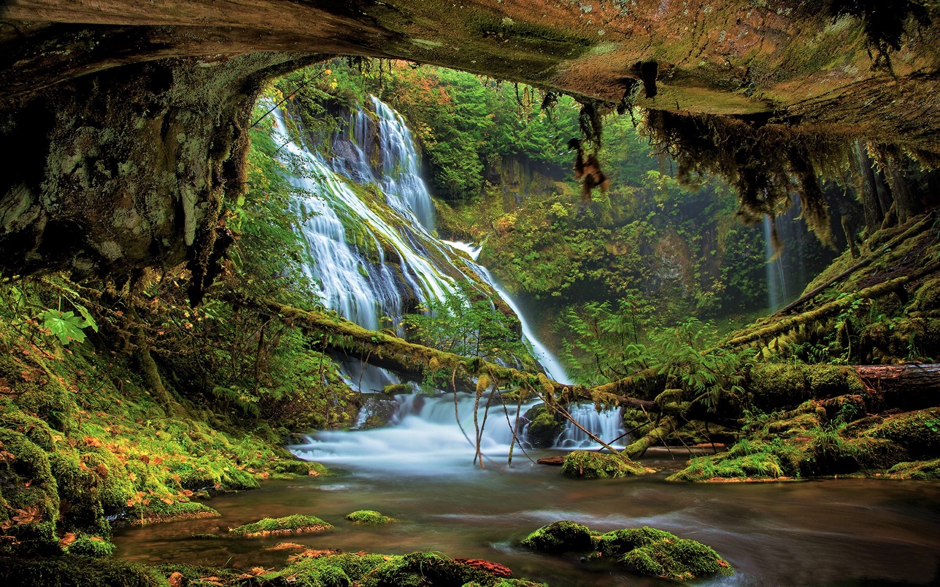 Free download wallpaper Waterfalls, Waterfall, Forest, Earth, Moss, Hdr on your PC desktop