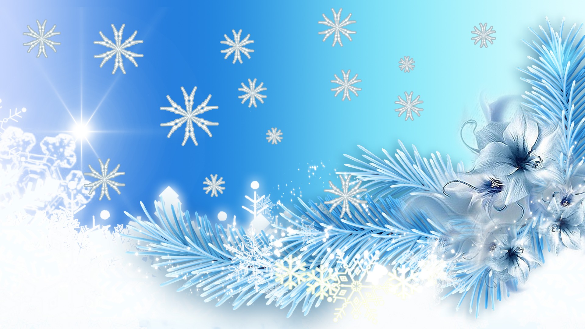 Скачать картинку Зима, Снег, Снежинки, Цветок, Синий, Ветка, Белый, Художественные в телефон бесплатно.