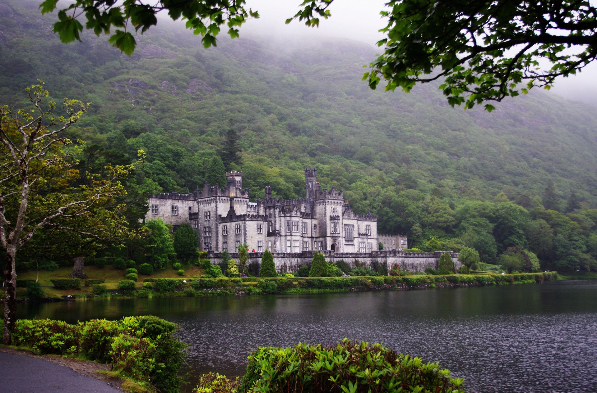 794115 завантажити шпалери релігійний, абатство кайлмор, замок, ліс, ірландія, озеро - заставки і картинки безкоштовно