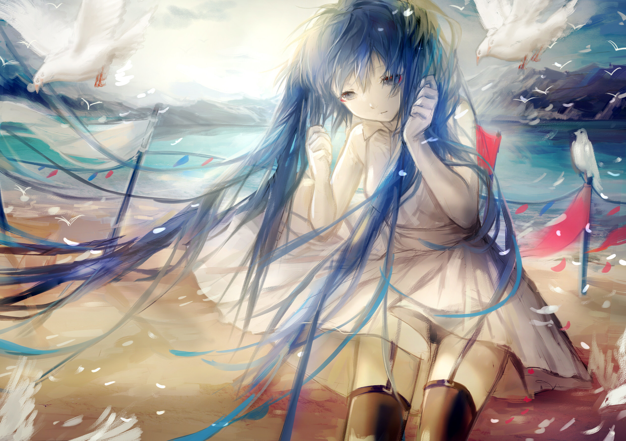 Download mobile wallpaper Anime, Beach, Vocaloid, Blue Eyes, Blue Hair, Hatsune Miku, Long Hair for free.