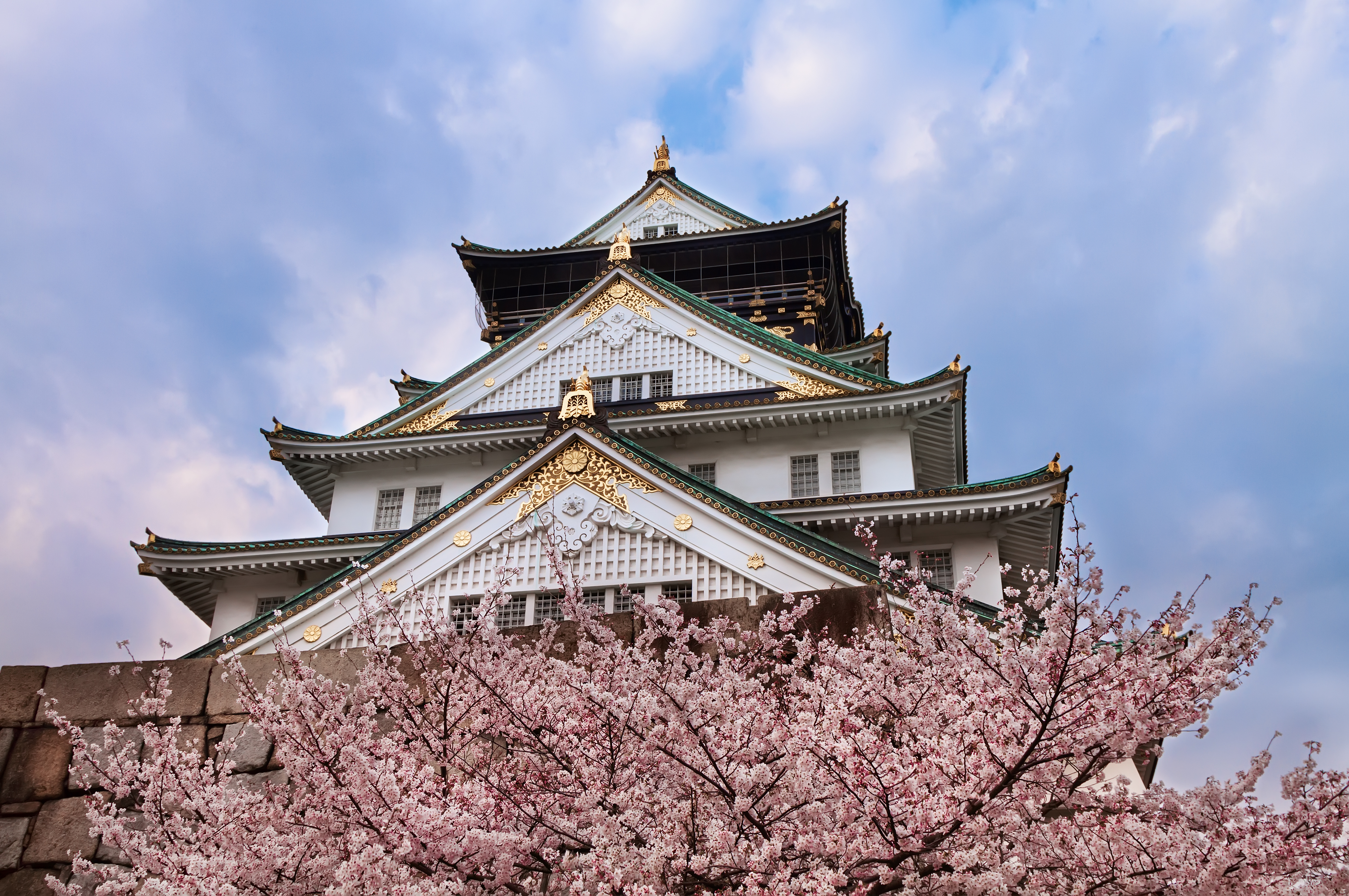 1523185 скачать обои япония, сакура, весна, сделано человеком, осакский замок, вишня в цвету, замки - заставки и картинки бесплатно
