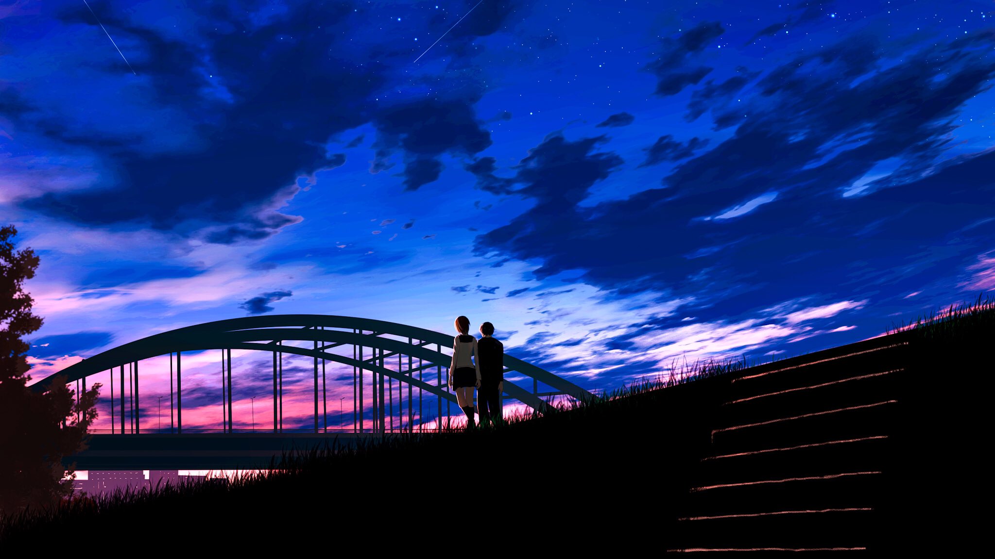 Free download wallpaper Anime, Sky, Night, Couple on your PC desktop