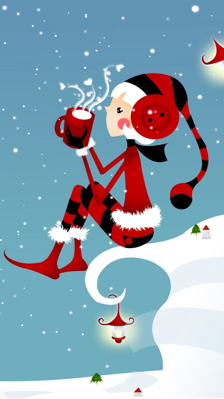 Descarga gratuita de fondo de pantalla para móvil de Fantasía, Nieve, Navidad, Leche, Elfo.