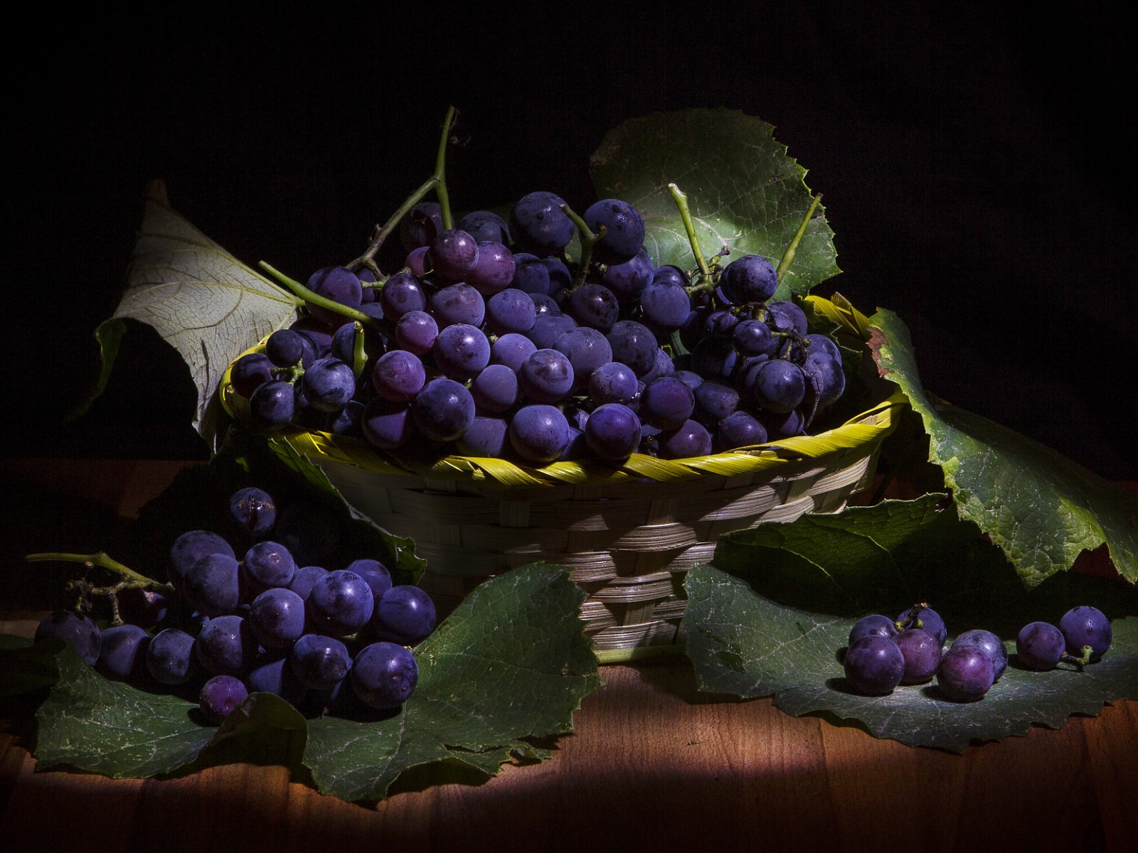 Download mobile wallpaper Grapes, Still Life, Leaf, Basket, Photography for free.