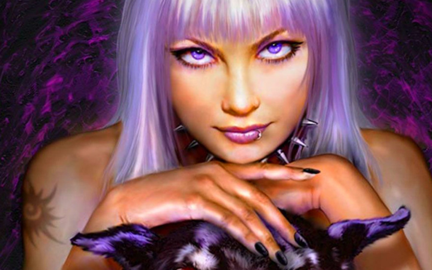 Download mobile wallpaper Fantasy, Purple, Eye, Women for free.