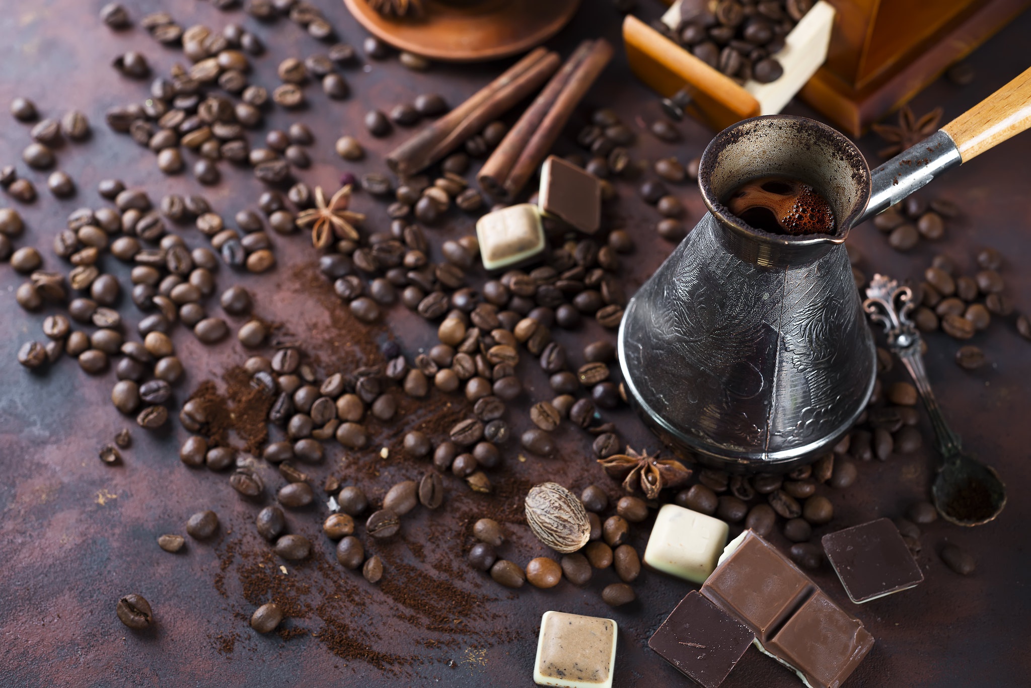 Download mobile wallpaper Food, Chocolate, Coffee, Still Life, Drink, Coffee Beans for free.