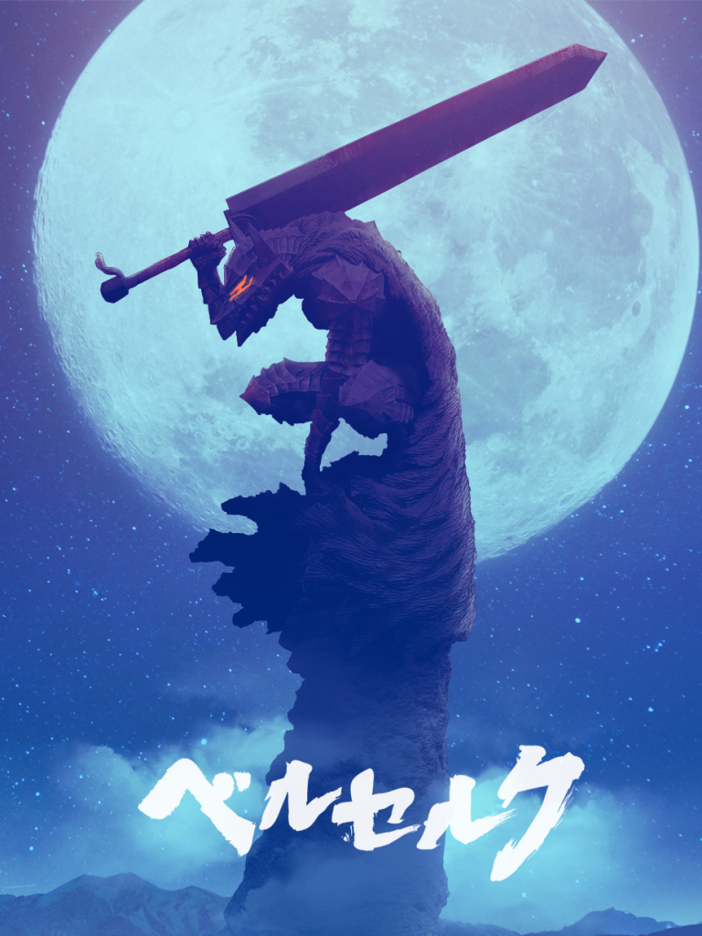 Download mobile wallpaper Anime, Moon, Warrior, Sword, Berserk, Guts (Berserk) for free.