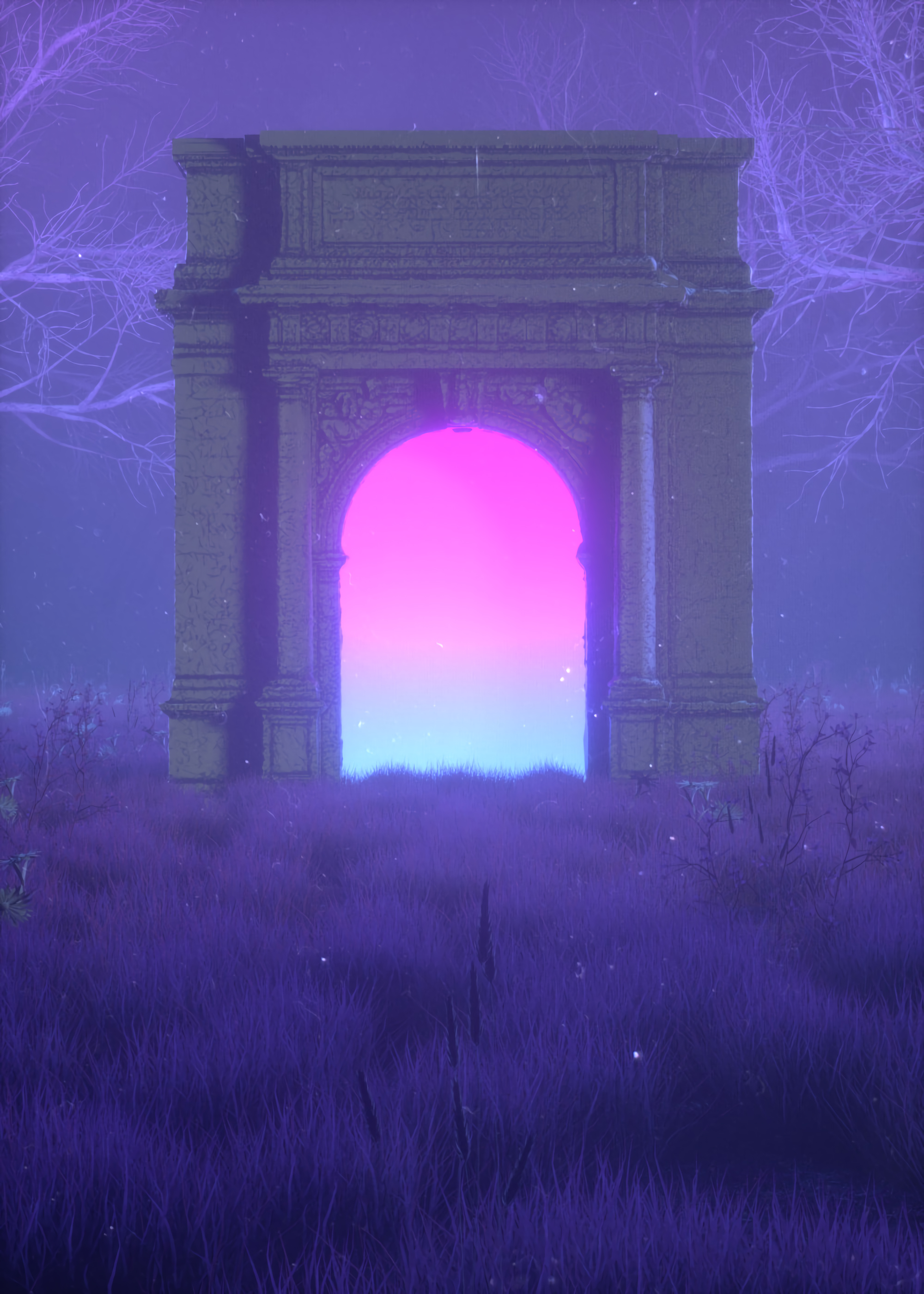 Download mobile wallpaper Stone, Arch, Glow, Architecture, Portal, Art for free.