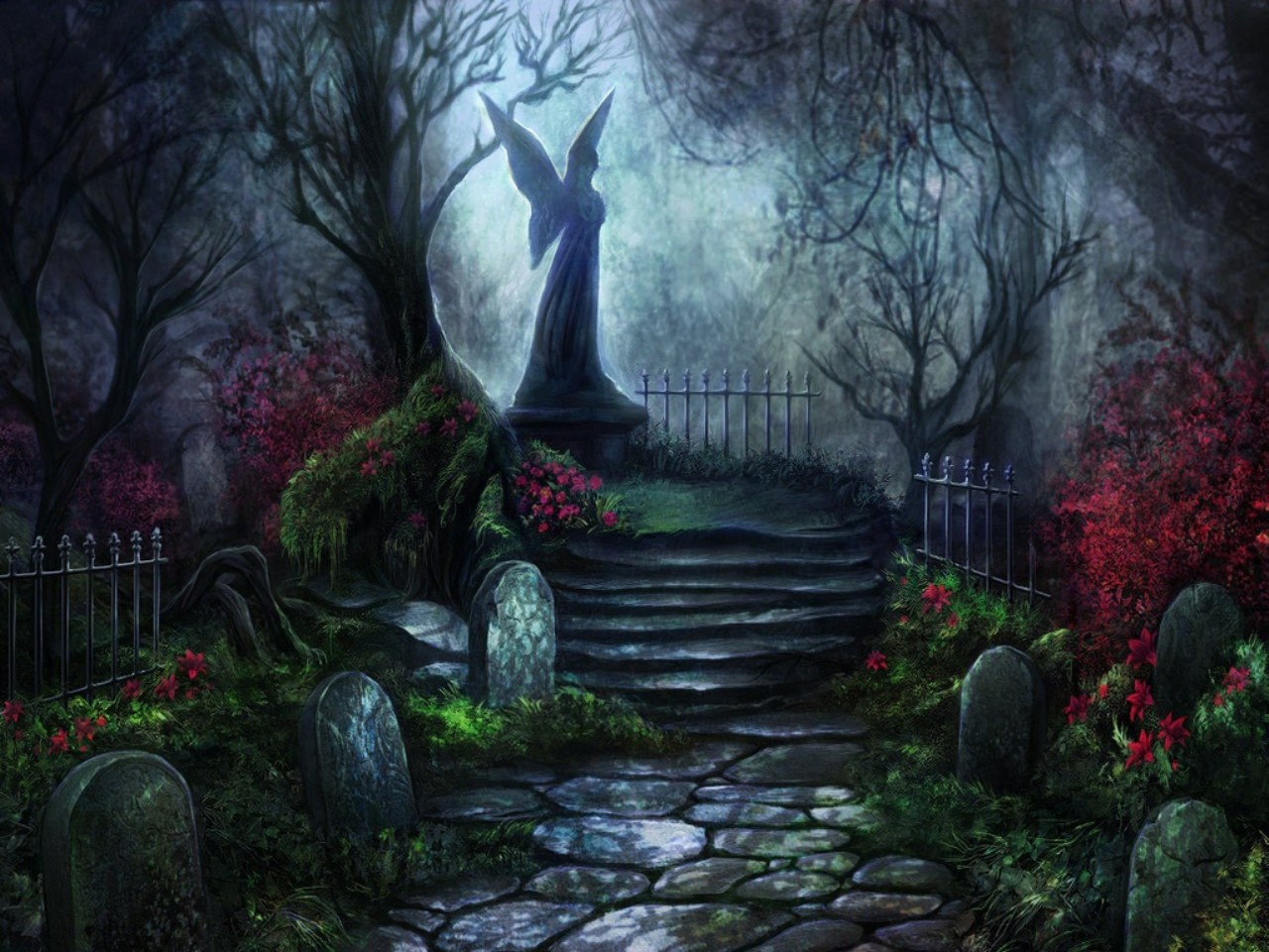 cemetery, dark, forest