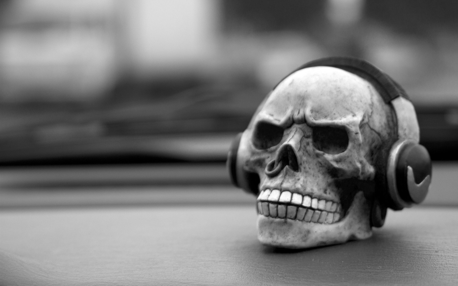Download mobile wallpaper Headphones, Dark, Skull, Black & White for free.