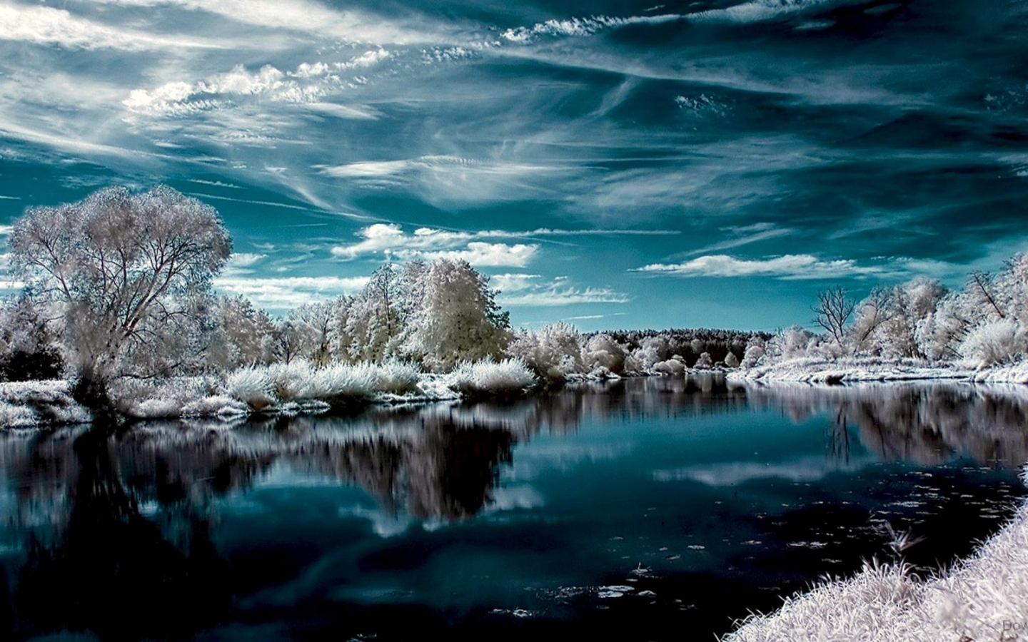 PCデスクトップに風景, 川, 木, 雲, 雪画像を無料でダウンロード