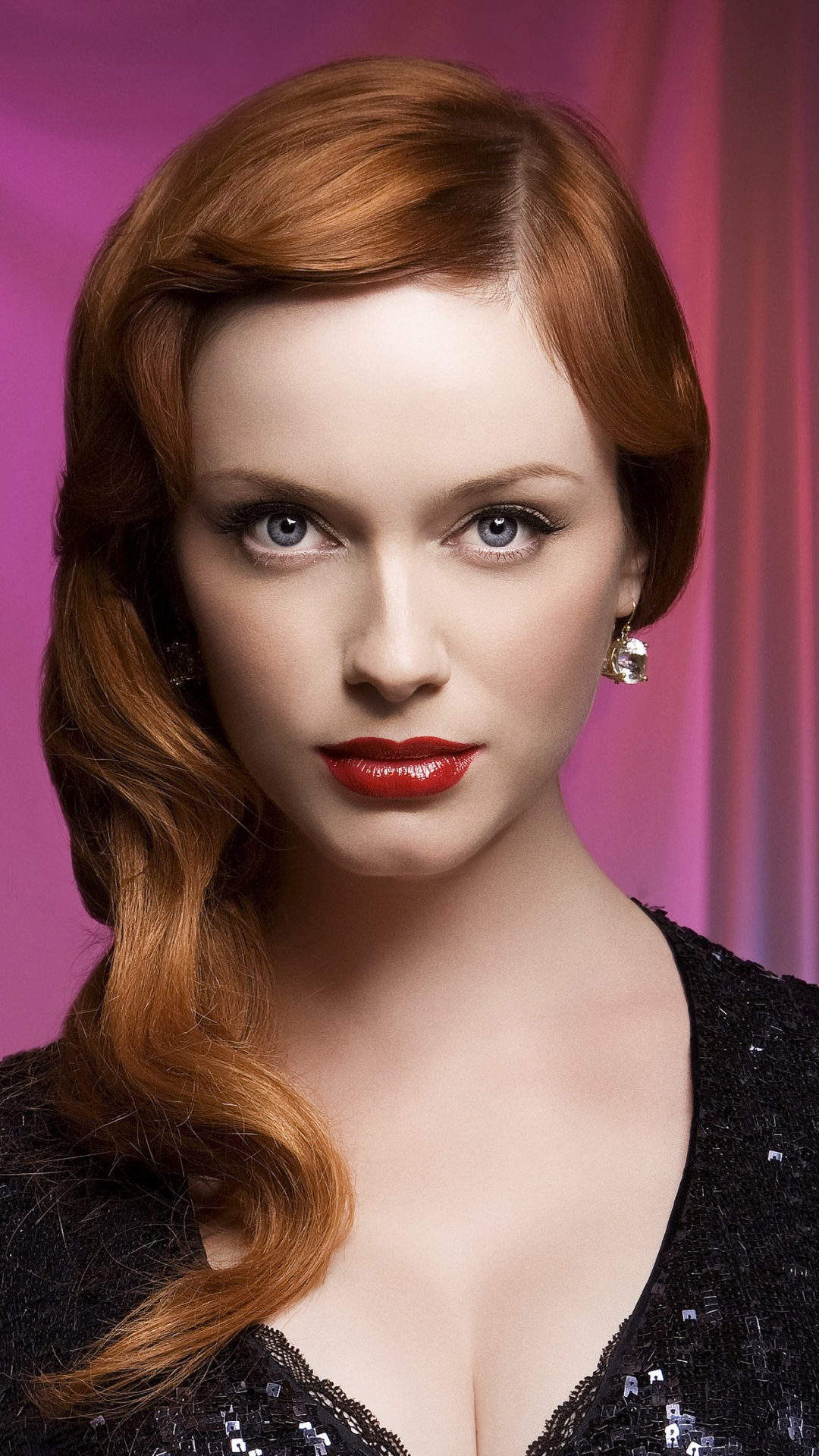Download mobile wallpaper Redhead, Blue Eyes, Celebrity, Actress, Lipstick, Christina Hendricks for free.