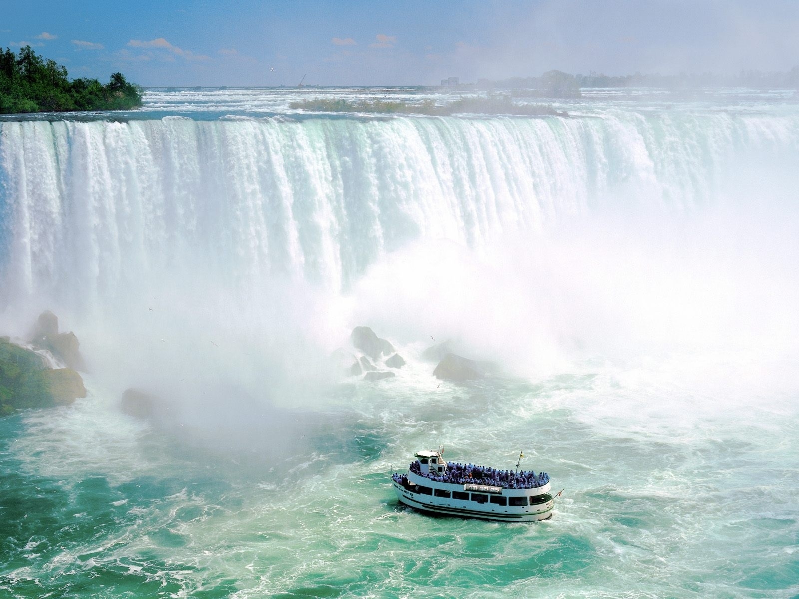 Free download wallpaper Nature, Water, Waterfalls, Waterfall, Earth, Ship, Niagara Falls on your PC desktop